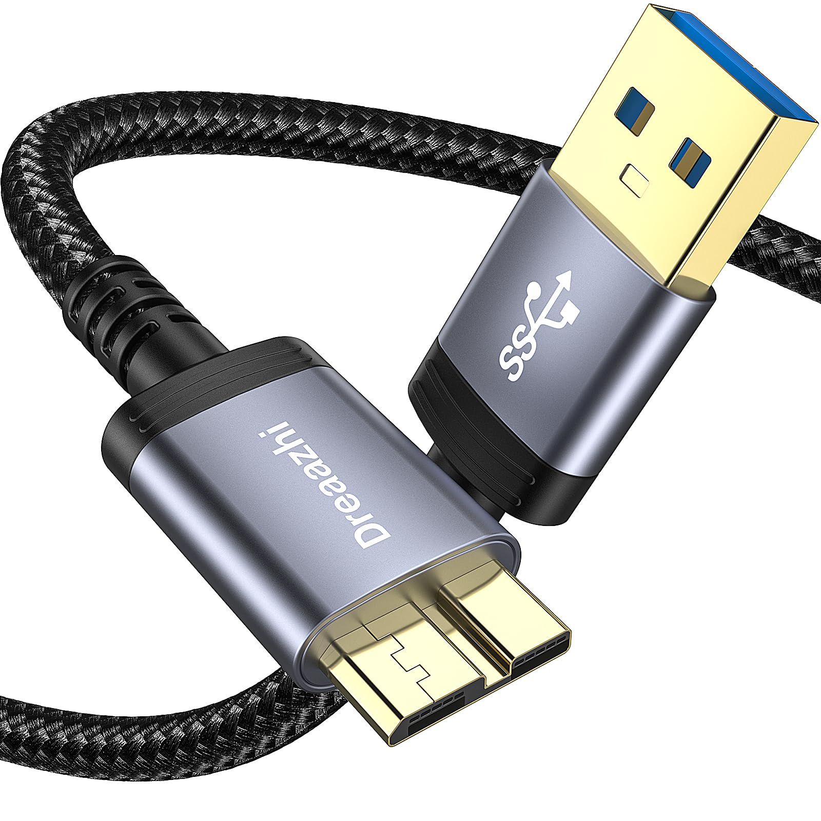 Dreaazhi USB 3.0 Micro B Kable 0.5M, USB3.0A anf Micro B 5Gbps Externe Festplattenkabel Geflecht, Kompatibel mit Toshiba, WD, Seagate Festplatte, Samsung Galaxy S5/ Note 3/Note Pro 12,2 usw