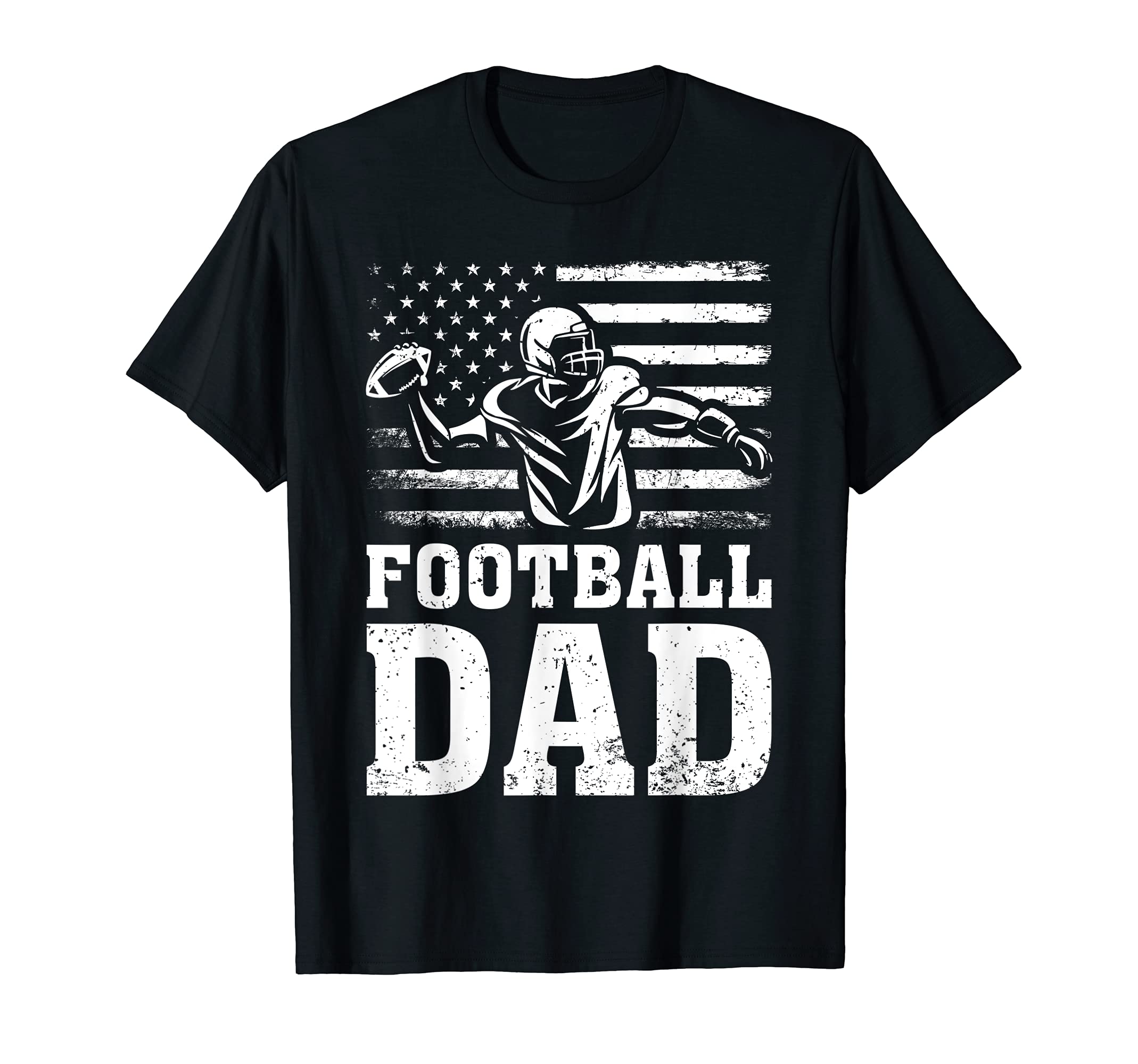 USA Patriotic American Flag Football Dad Father's Day T-Shirt, Black