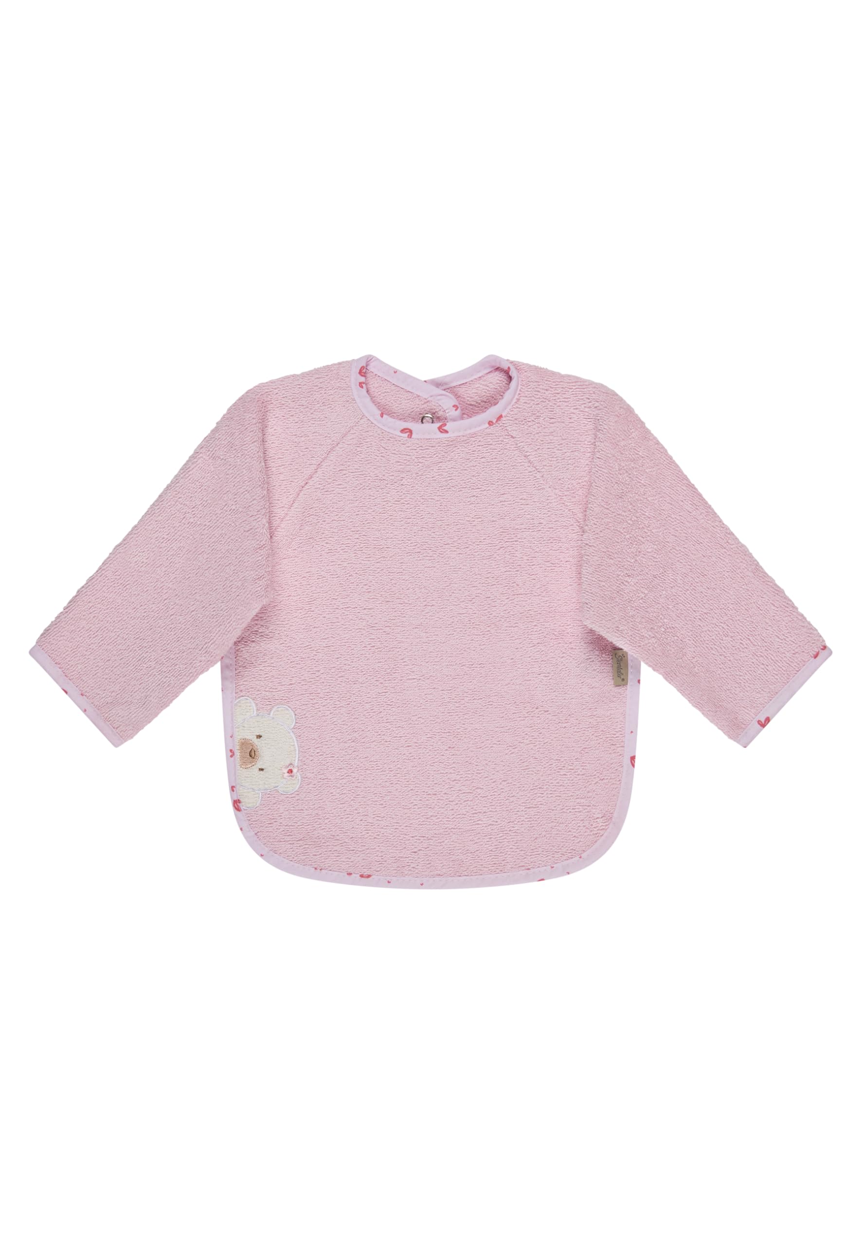 Sterntaler Betty Bear Bib, Baby and Toddler Bib with Sleeves, Practical Press Stud Closure, Absorbent Cotton, Cute Applique, 50 x 73 x 0.5 cm, Pink