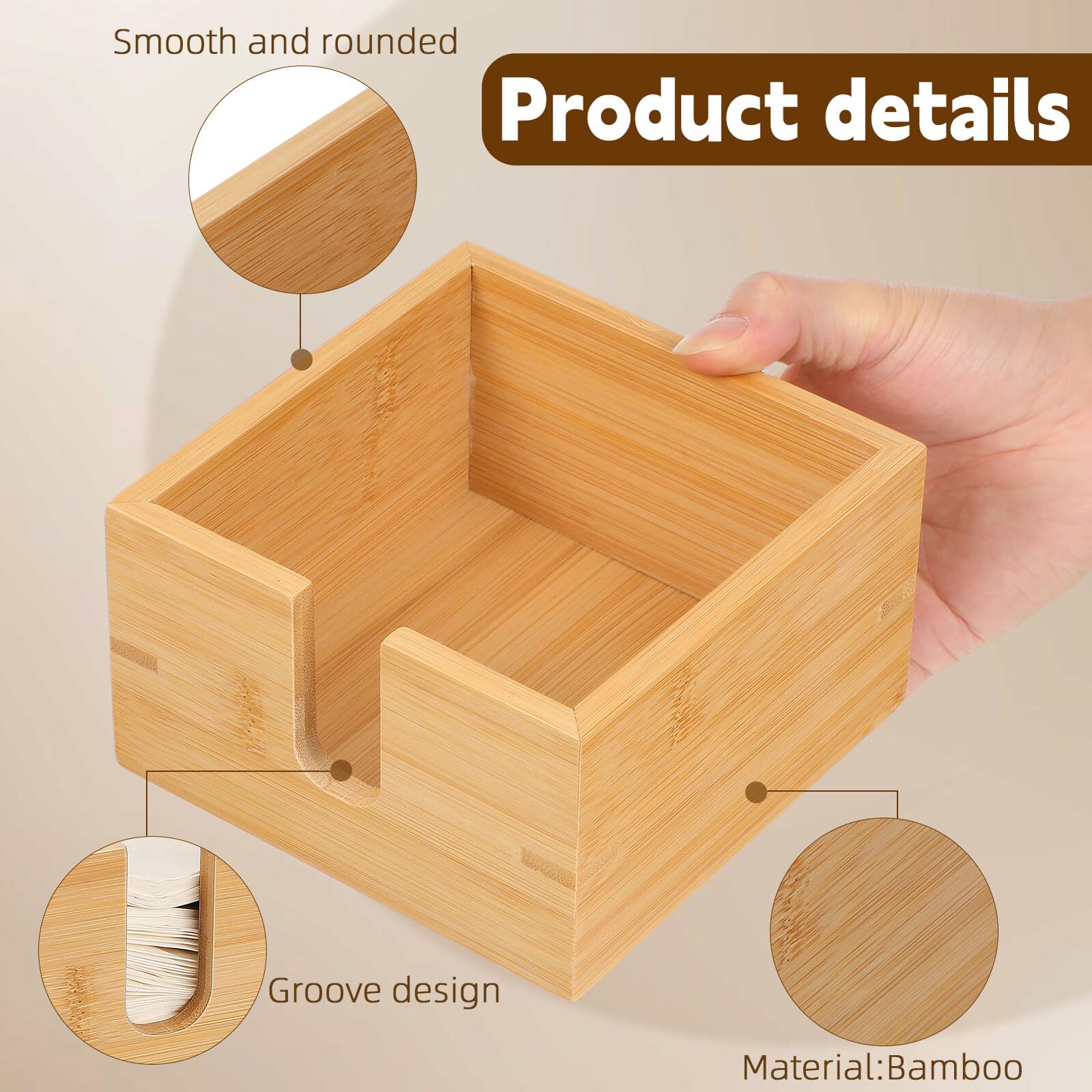SECFOU Dispensador de Servilletas de Bambú Borde Suave y Fácil Acceso para Almacenamiento en Escritorio del Hogar y Baño Color Caqui
