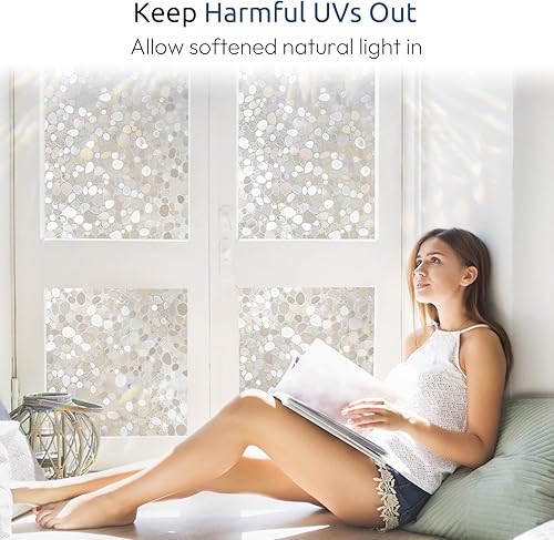 Miniatura 4 de rabbitgoo Película de privacidad para ventana, diseño de arcoíris decorativo para cubierta de vidrio, adhesivo estático, no adhesivo, bloqueo UV,