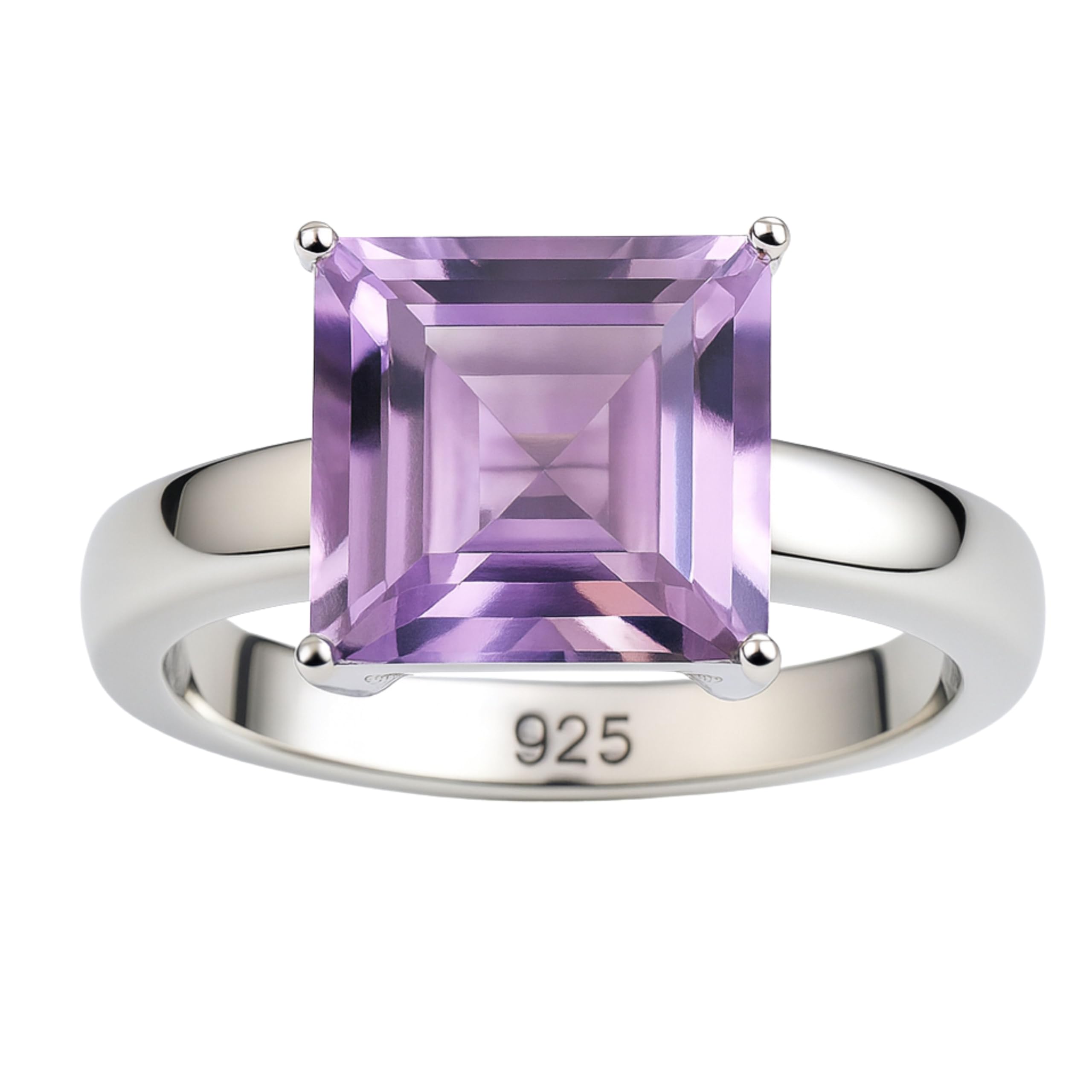 Anillo de plata de ley con amatista de talla princesa de 15 mm