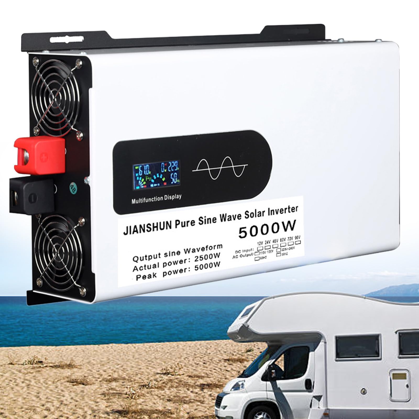 5000WDC12V/24V/48VCzysta fala sinusoidalna Inwerter Ładowarka Dwufazowa Wejście AC Wyjście AC110V/220V Niska częstotliwość Falownik solarny Przetwornica z wyświetlaczem LCD,12Vto110V