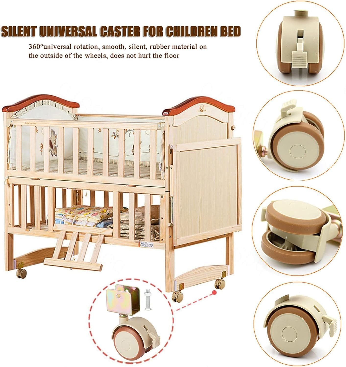 4 pièces roulettes pivotantes avec support en U, roulettes pivotantes pour jardinières, avec frein, pour lit d'enfant, lit bébé, berceau à roulettes (30mm)