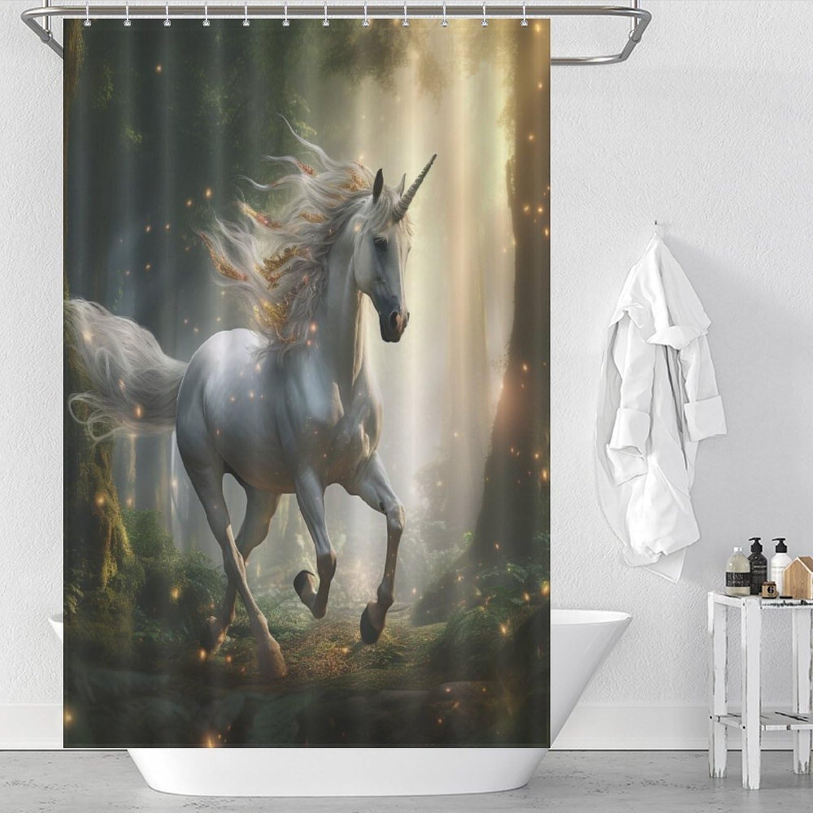 Rideau de douche cheval pour salle de bain ambiance nature