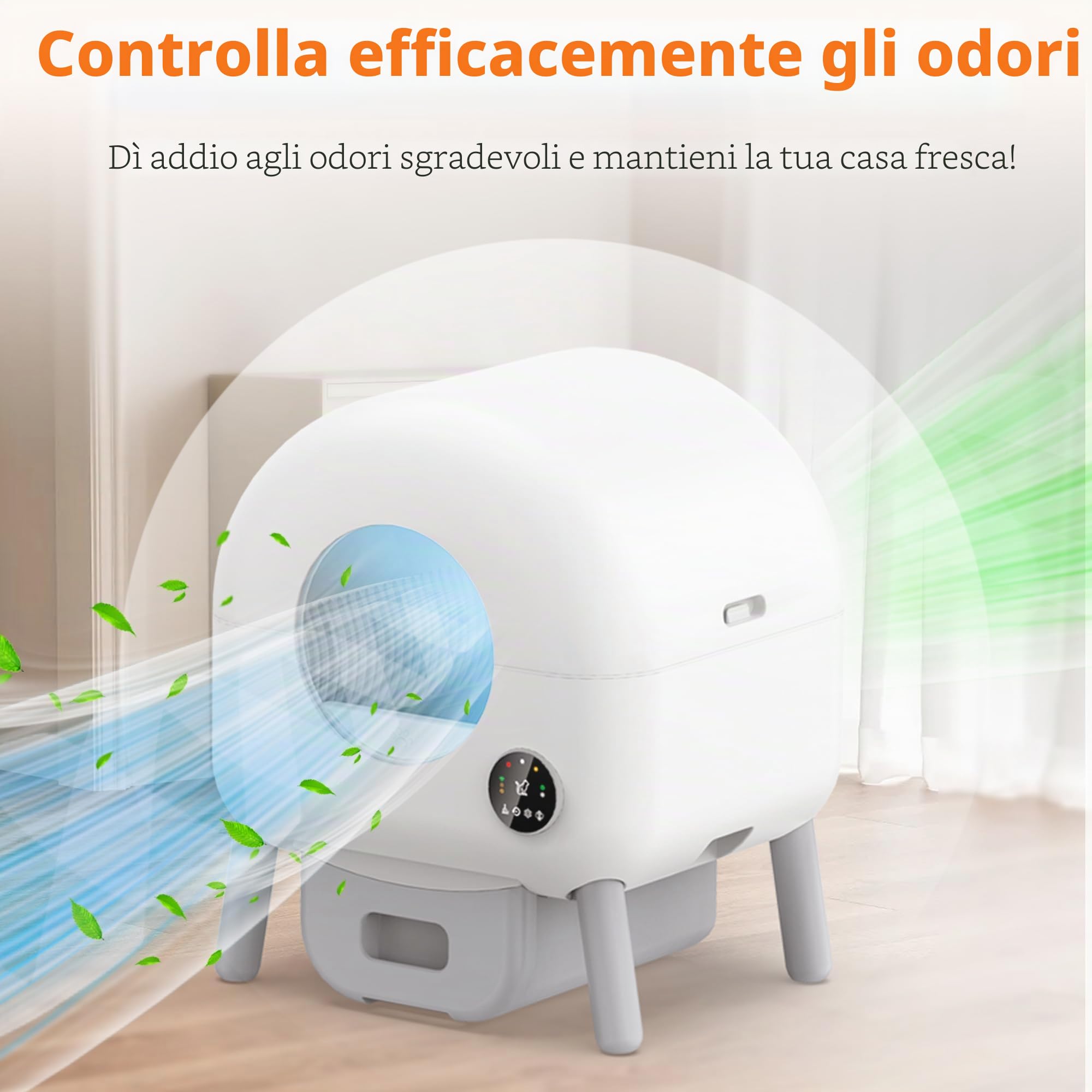 Lettiera autopulente – Lettiera automatica da 105 litri per più gatti, 1 rotolo di sacchetti della spazzatura e tappetino inclusi, controllo app, bianco