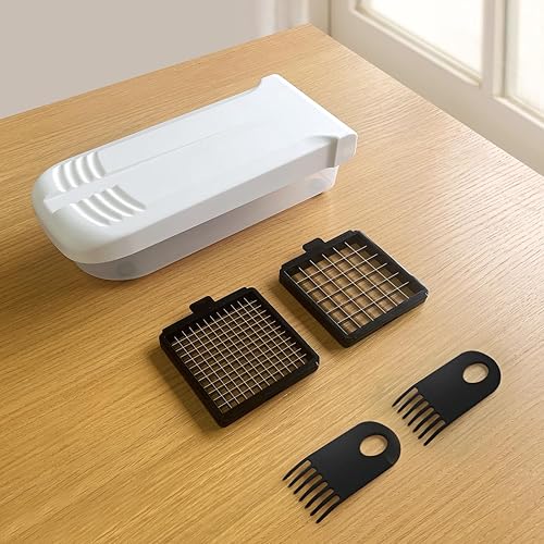 Miniatura 6 de LHS Picador multifuncional de alimentos, cebolla, cortador de verduras, cortador de papas, picador de verduras con recipiente (4 en 1, blanco)