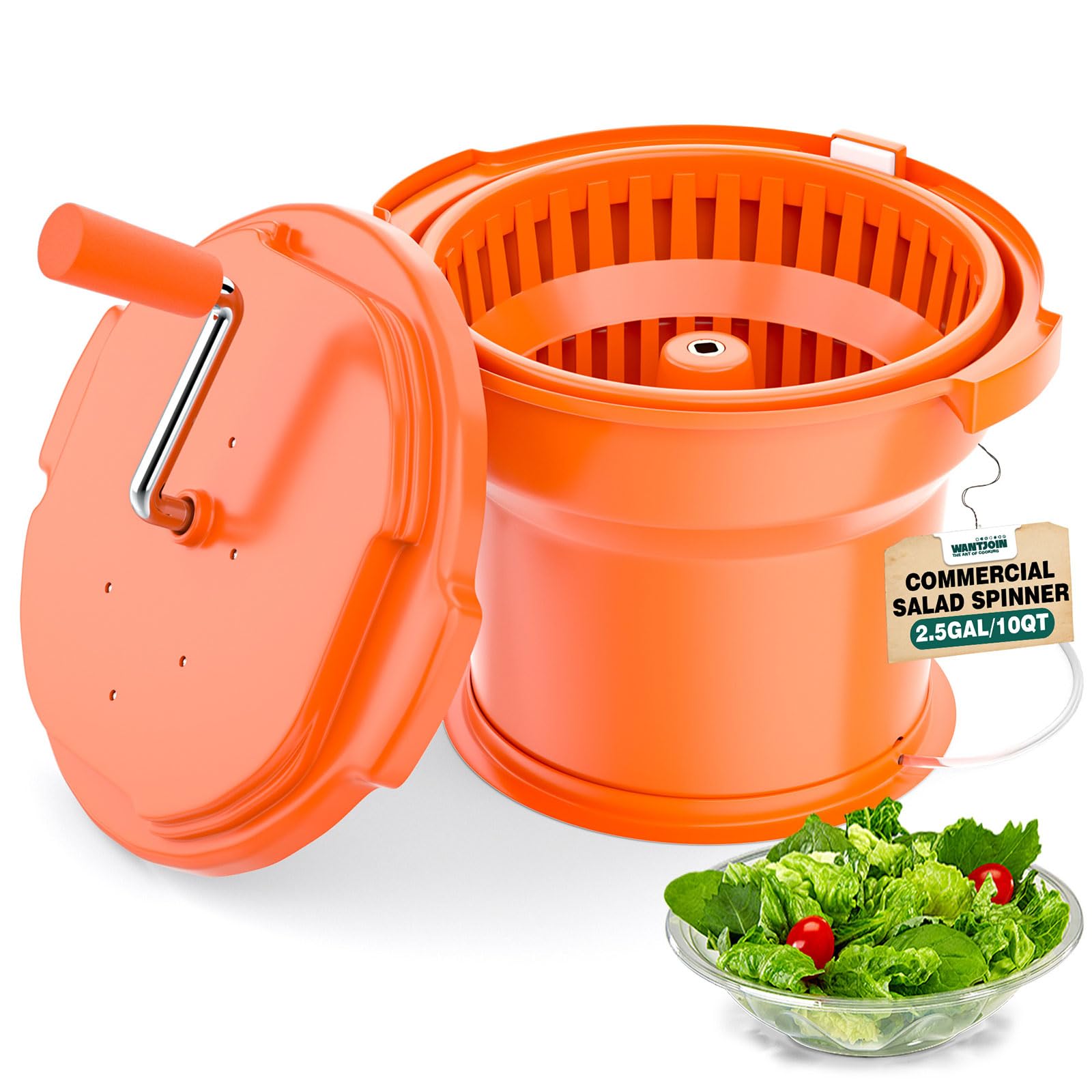 WantJoin salatschleuder groß mit 12-Liter salatdressing, rollende wagentatten mit silikon und drainaschen, 10qt-drehgeräte für einen manuellen salatschäler, salatschrauber küchenprofi