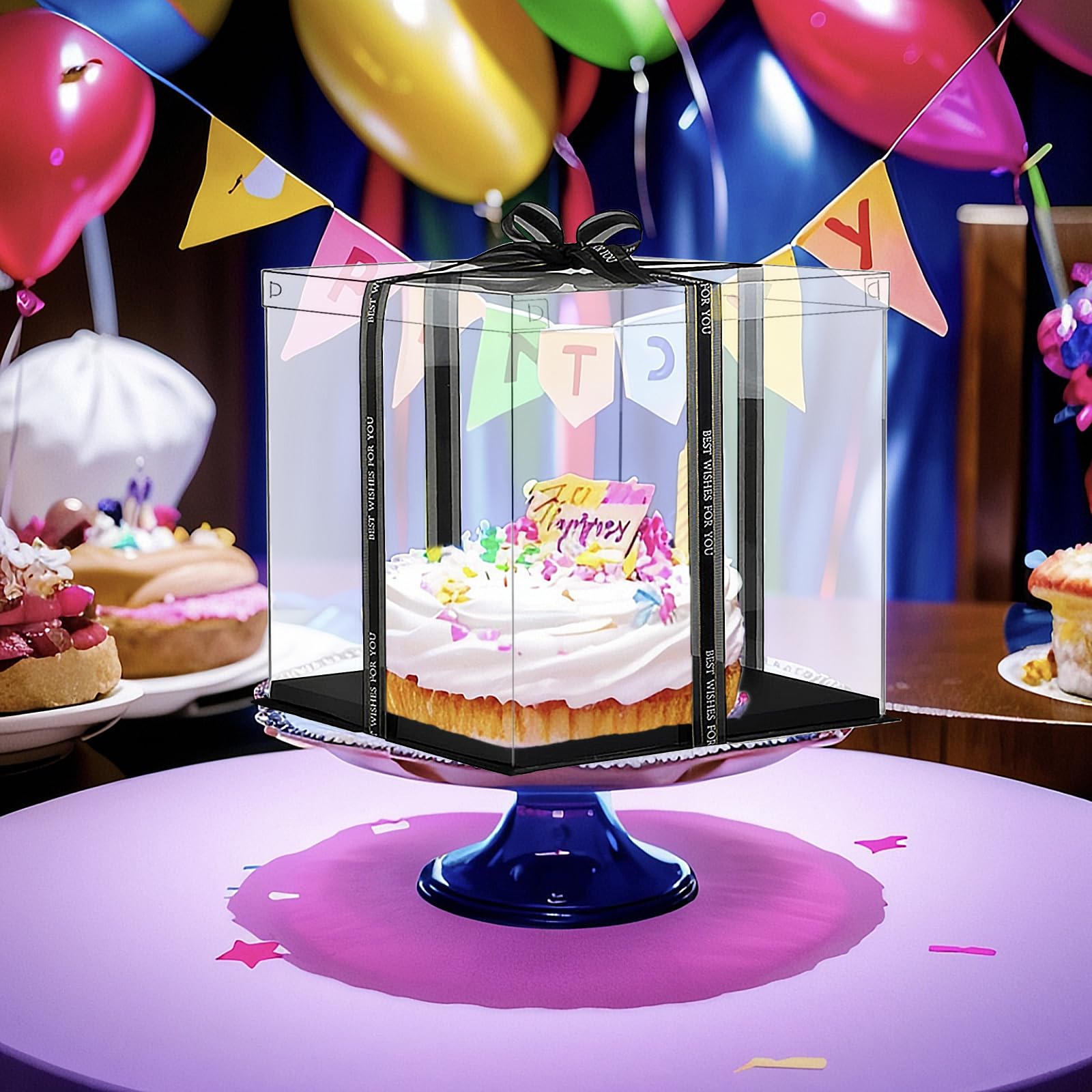 Scatole Per Torta Trasparenti 2 Pezzi - 26x26 Cm, Doppio Strato, Con Coperchio E Accessori - Foto 5