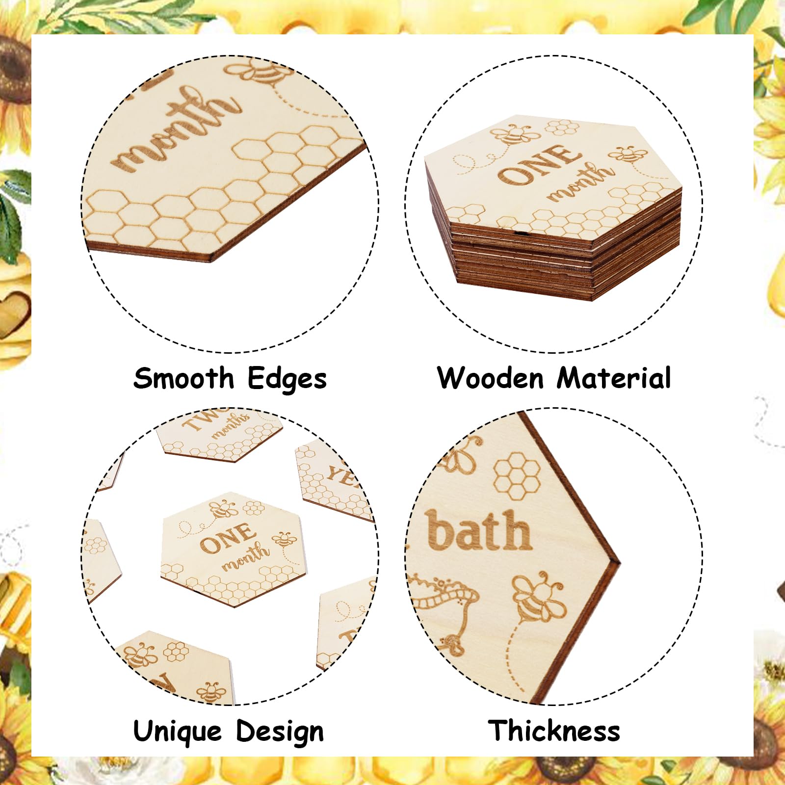 Sursurprise Bee Milestone Cards - 13PCS Double Sided Wooden Baby
