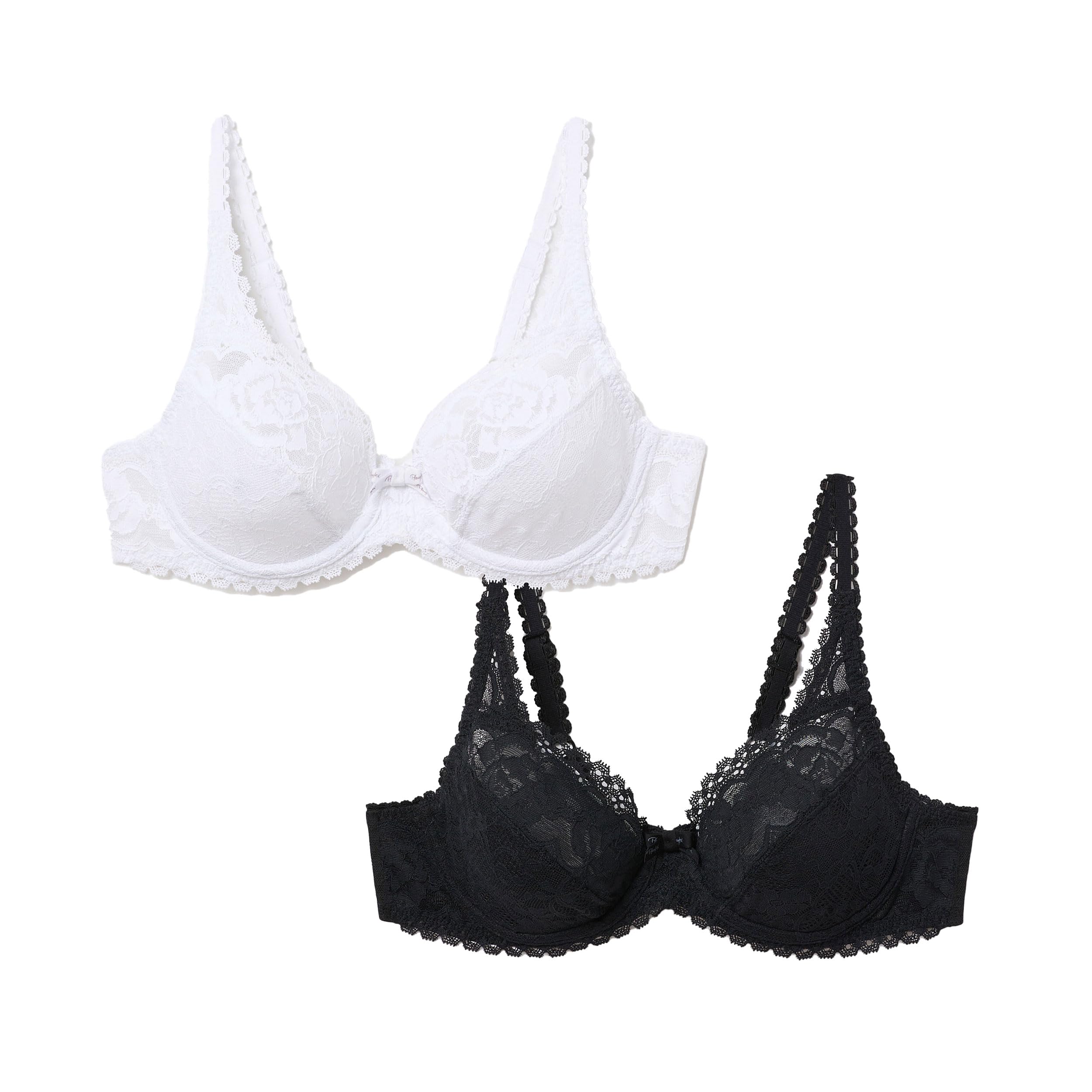 Playtex Bra New Flower Elegance Underwired Women x2, White/Black, 38DD