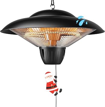 Patio Heater for Outdoor Use 1500W Electric Infrared Hanging Heater, Ceiling Mounted, Waterproof for Porch, Garage, Balcony, Overheat Protection Black