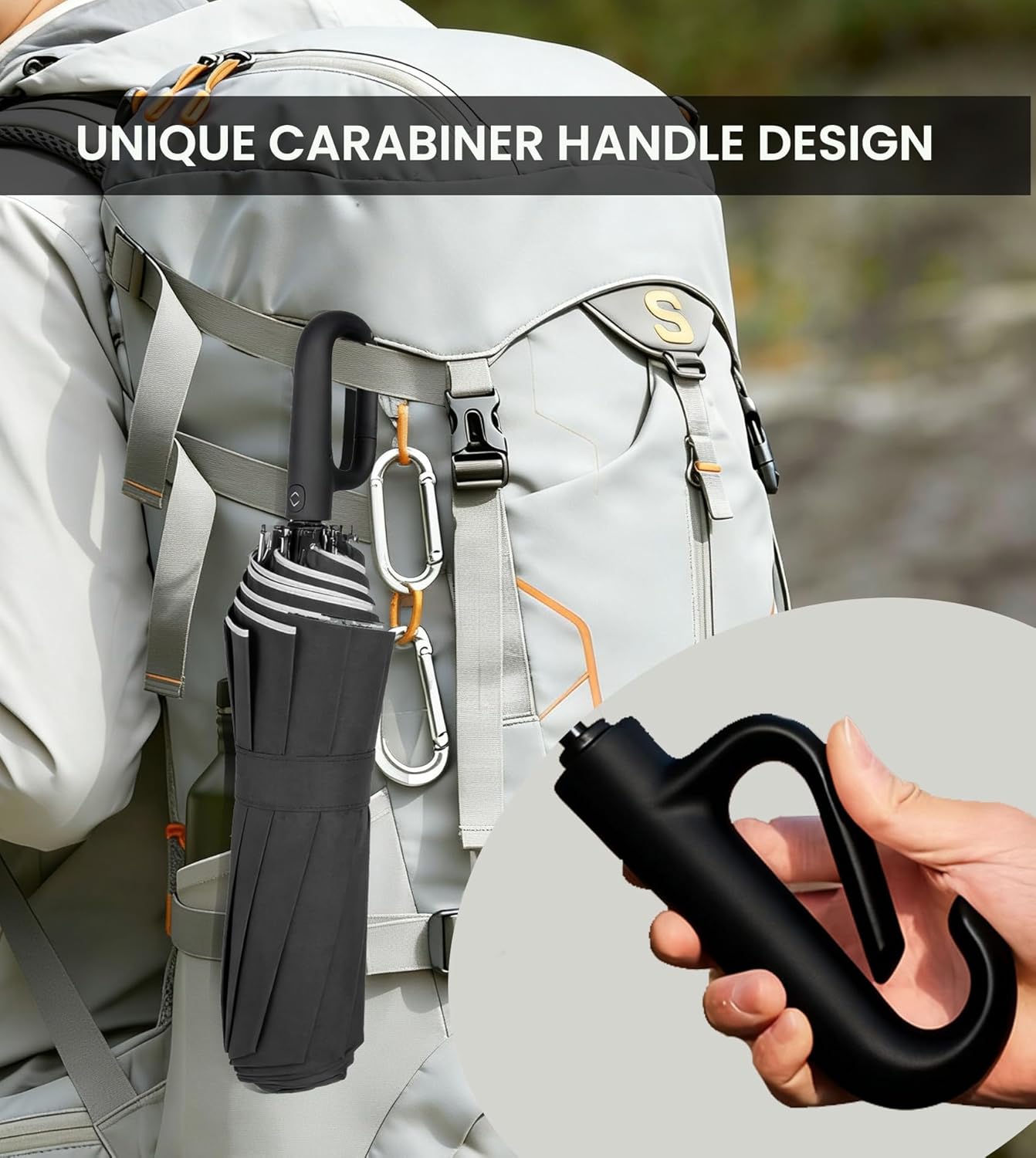 MRTLLOA 46 Inch Travel Essentials Ring Handle Umbrella, Windproof for SUN/UV and Rain with Reflective Stripe, Compact Folding Backpack Umbrella for Women Men, 10 Ribs - Image 11