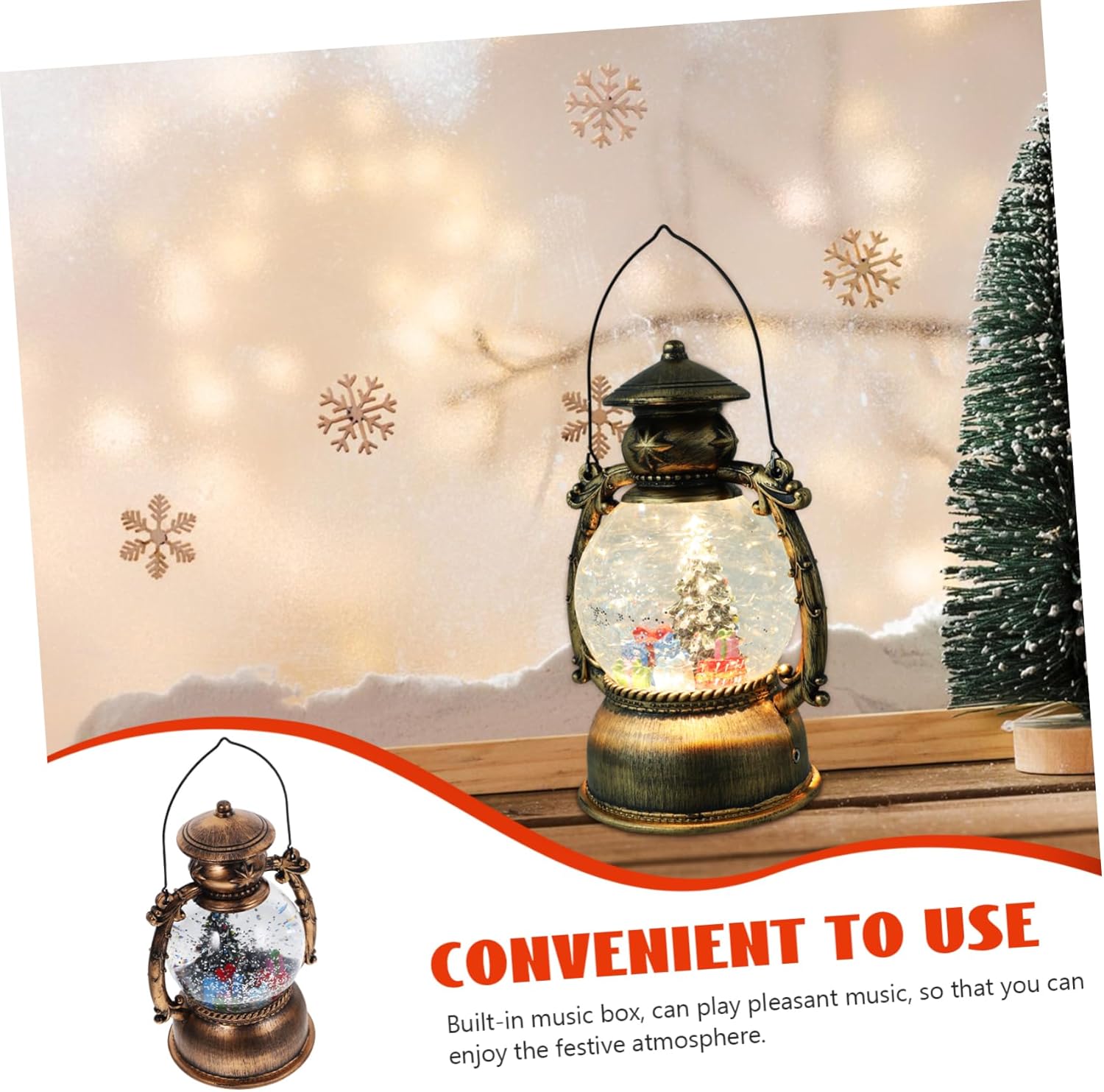 Led Lighted Christmas Snow Globe Music Box Battery USB Powered Lantern Festive Music for Holiday Decorations for Indoor Xmas Home Decor Snowman Design