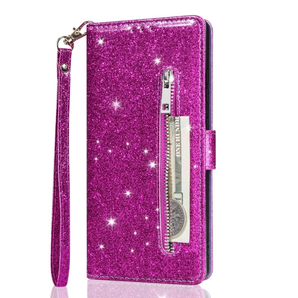 Generic Compatible avec Samsung Galaxy S10E (couleur : violet) Étui portefeuille en cuir avec fermeture éclair à paillettes