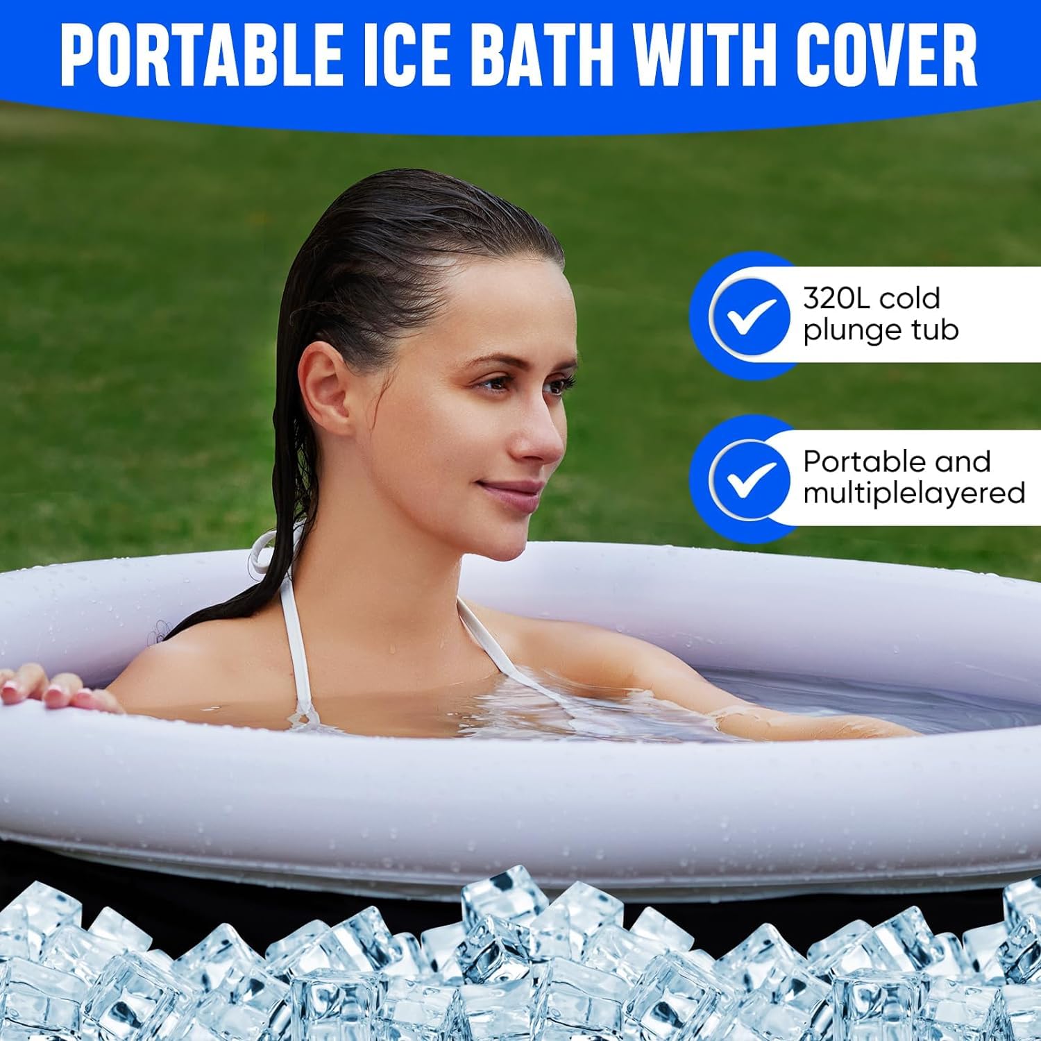 HEYOUTH Baño de hielo con tapa, bañera de hielo plegable portátil para adultos, 80 x 75 cm, inflable para adultos de interior y exterior