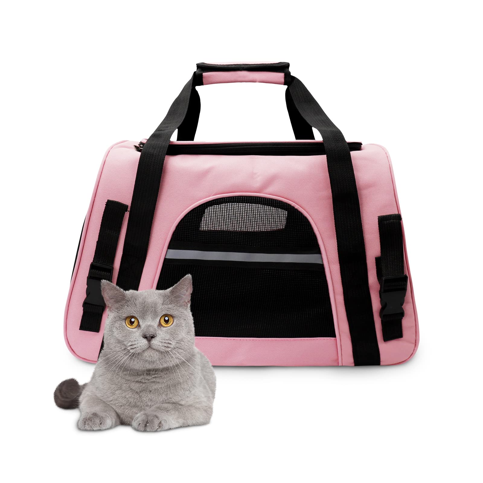 Bolsa de transporte para gato, perro, caja de transporte transpirable, jaula de transporte plegable con alfombra extraíble, cesta de transporte con correa ajustable desmontable, bolsa de mano gato
