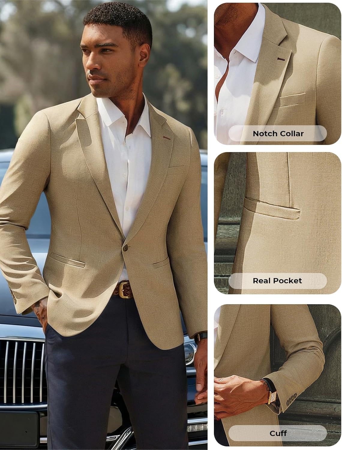 PJ PAUL JONES Men's Casual Blazer One Button Lightweight Sport Coats Solid Notched Lapel Suit Jackets - Image 4