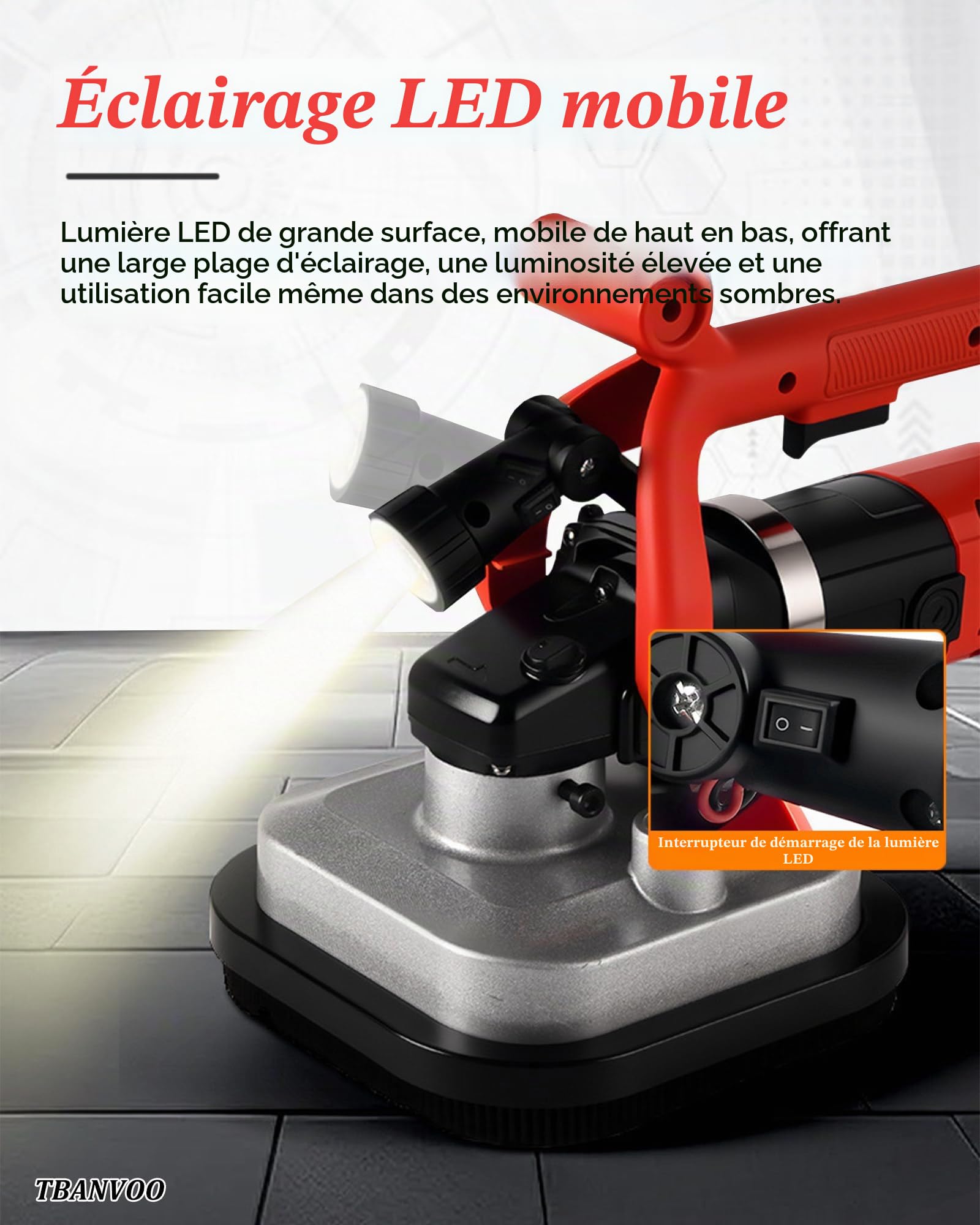 Machine à Ponceuse et Polisseuse de Sol 3600W : 6 Vitesses Réglables, Tête à Quatre Axes, avec Bague Aspirante, Poignée Auxiliaire et Meule Diamant pour Béton, Ciment et Marbre ExtensionRod