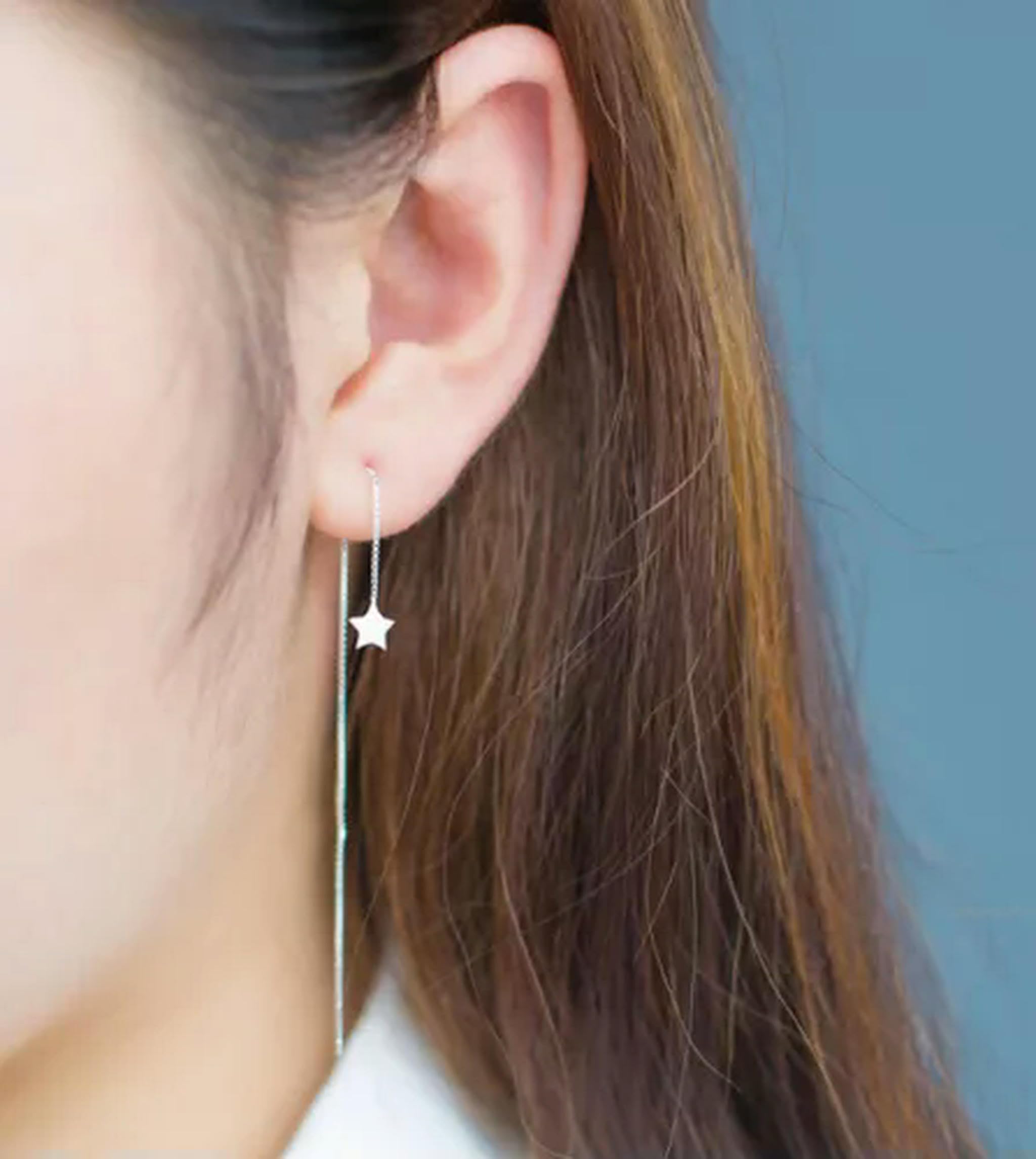 WZGWDC Pendientes Colgantes con Hilo de Plata 925, Estrella Encantadora, A1264