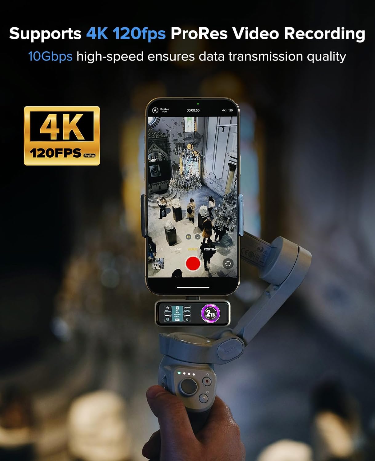 ZIKE Z791C Magnetic Portable SSD 2 TB, External SSD Built-in Fan, 4K 120fps ProRes Video Recording, USB3.2 Gen2 up to 990MB/s, Supports PD3.0 Port 27W Charging Compatible with iPhone 17/16/15