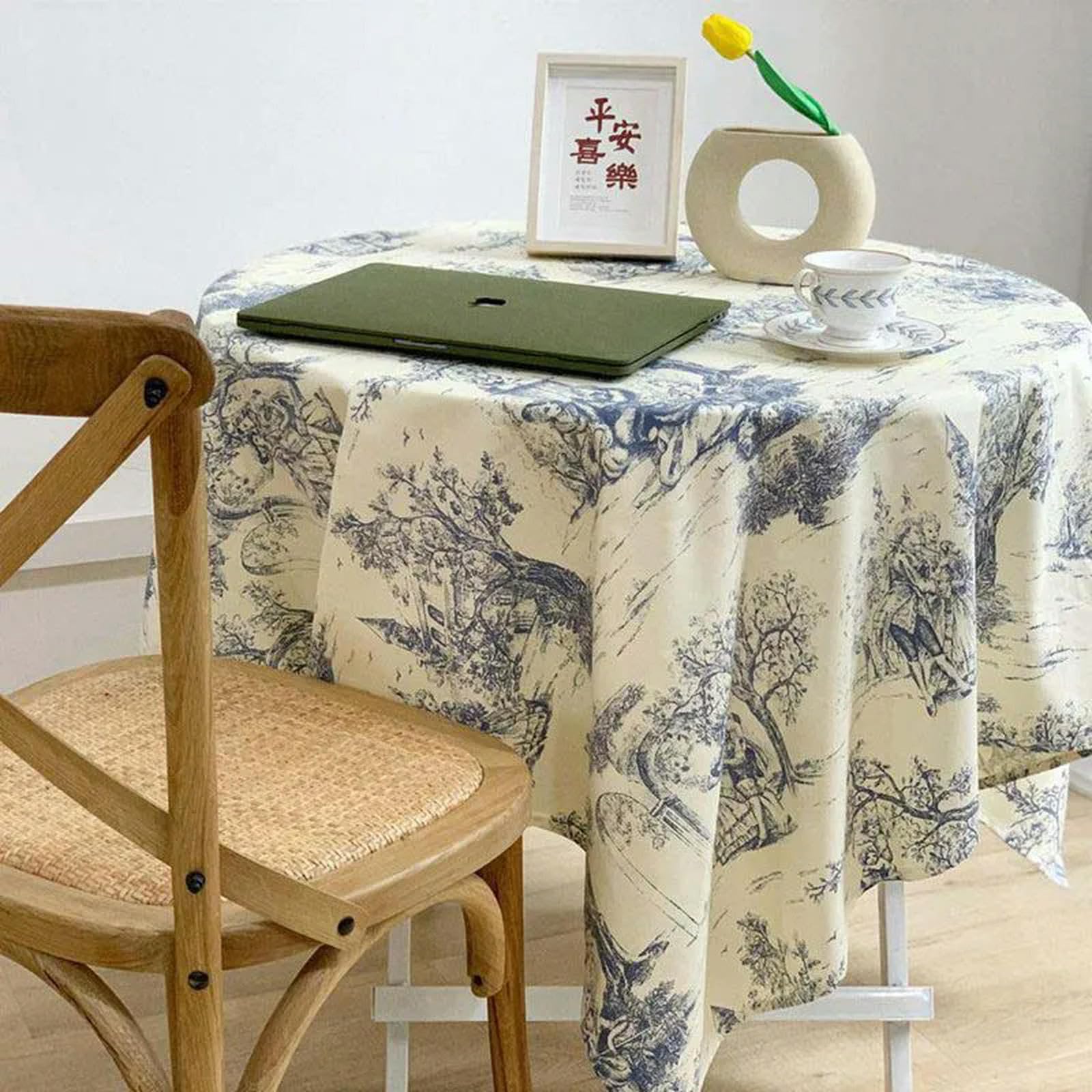 Mantel Azul Impreso Tela De Lino Cubierta De Mesa Rectángulo/Oblongo para Cocina Comedor