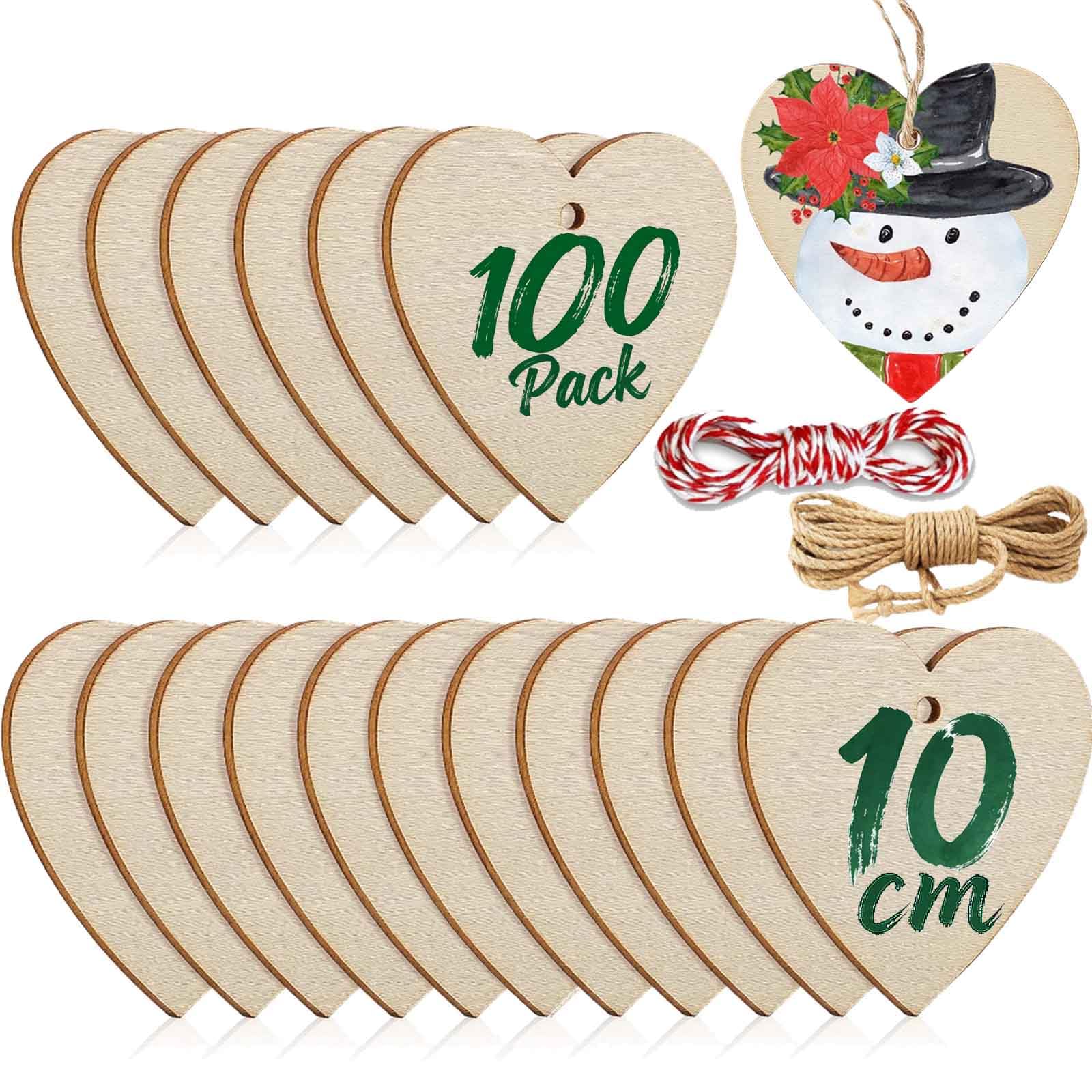 100PCS Wooden Hearts for Crafts, 10cm/ 4" Wood Hearts for Kids Wood Slices DIY Crafts Supplies, Wooden Ornaments Mother's Day Heart Sign for Valentine's Day Crafts, Birthday, Party, Wedding Decor