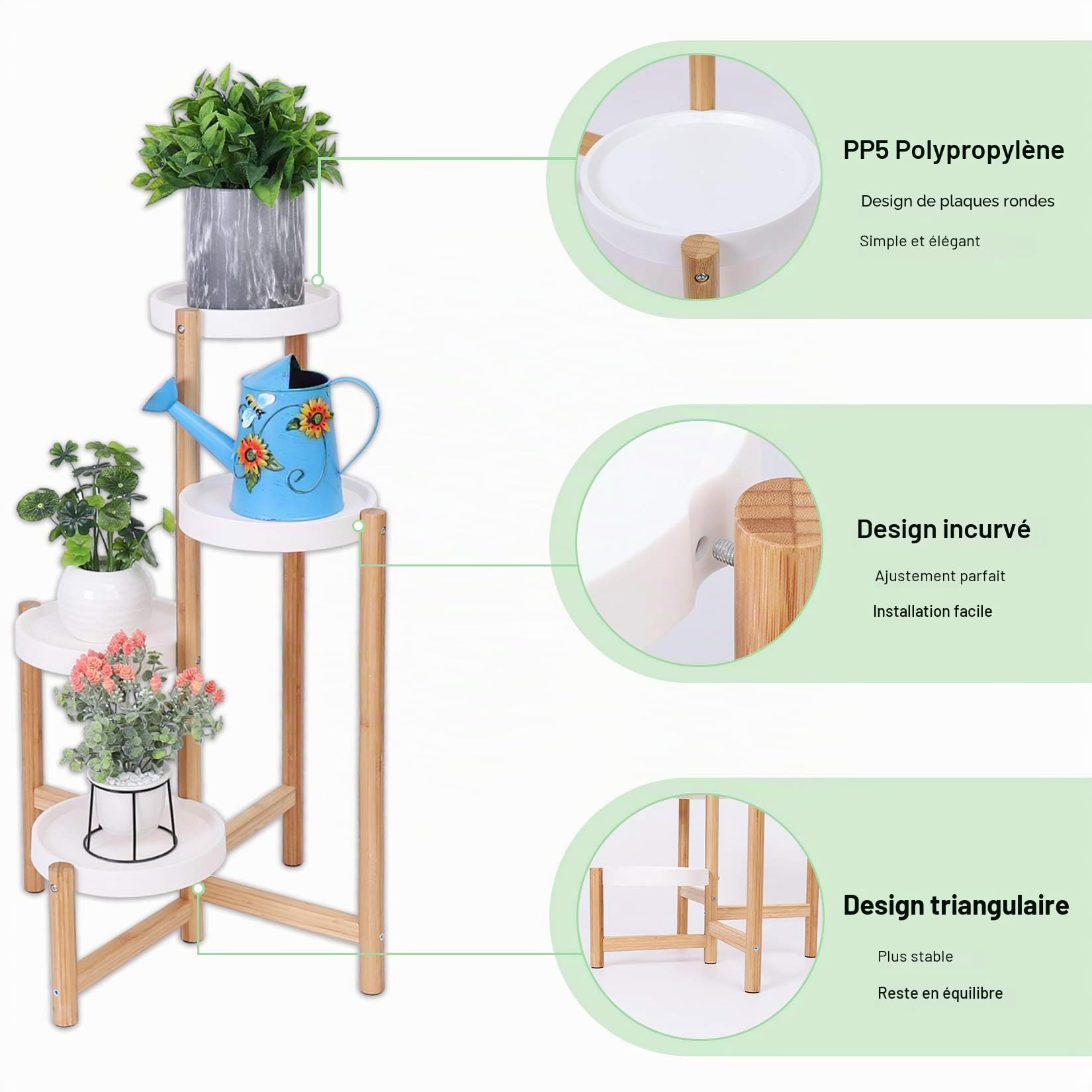 unho Porte Plante en Bambou, Etagère Plantes à 4 Niveaux Escalier Plantes sur Pieds Intérieur Extérieur pour Salon Balcon Jardin Bureau, Blanc Charge Maximale 10kg*4