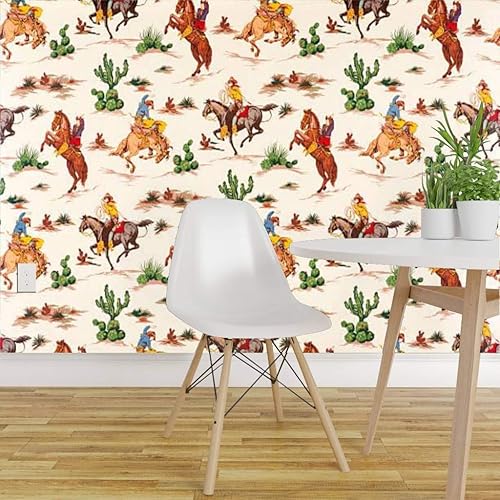 Miniatura 4 de RECETHROWS Mural de pared con diseño de cactus y vaqueros, vintage, papel tapiz autoadhesivo autoadhesivo para pared grande, película de vinilo