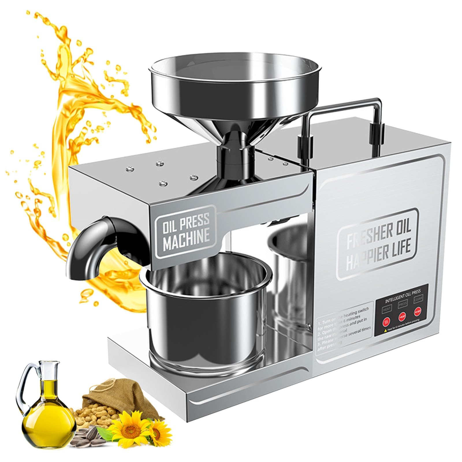 Automatyczna prasa olejowa 820W, ekstraktor na zimno/ciepło do orzechów/nasion, maszyna do olejków eterycznych, wydajność 3-6 kg/h