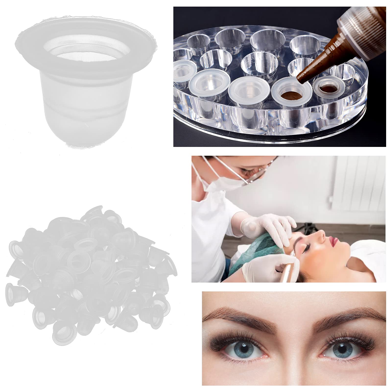 100pcs Ink Cups for Permanent Makeup, Disposable Silicone Microblading Pigment (Large Soft Silicone Cup)
