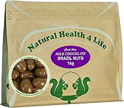 Natural Health 4 Life Carol Anne Confectionery Milk Chocolate Brazil Nuts 1kg, Chocolate Covered Nuts in Resealable Pouch, 9.3g Protein per 100g, ideal for Snacking, Events, Refill Jars – Made in UK