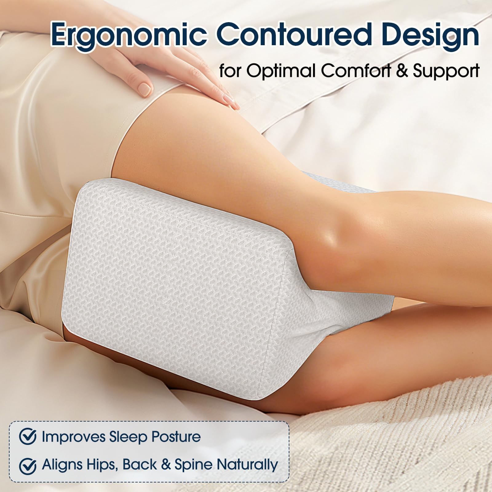BlissTrends Almohada de rodilla de espuma viscoelástica, almohada de rodilla para dormir de lado, almohadas de piernas para dormir, almohada de elevación para aliviar la columna vertebral torcida,