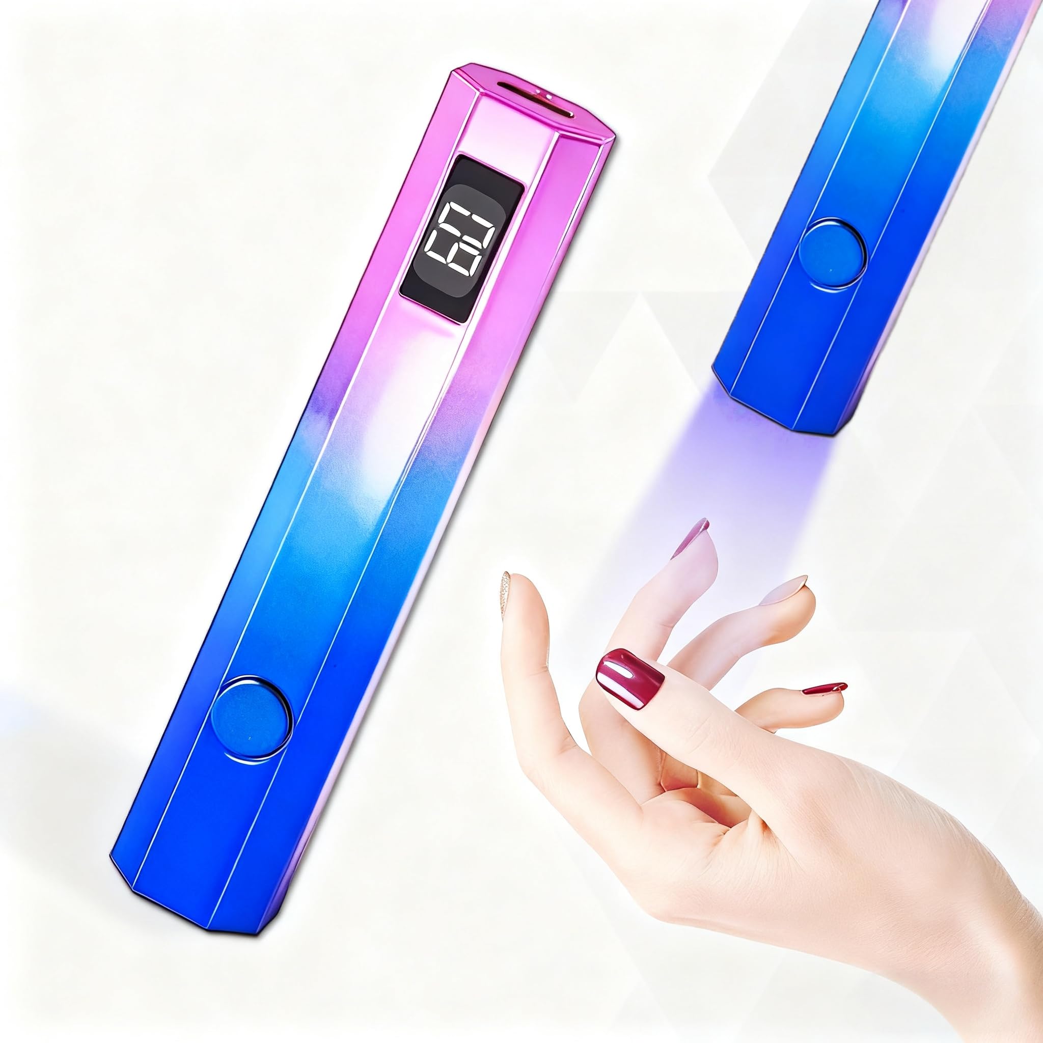 Kylara Luz UV de mano para uñas de gel, mini lámpara de uñas UV recargable con pantalla LED, secador de uñas portátil de gel X temporizador de 20 s/60 segundos, modo USB de cuidado de los ojos, secado