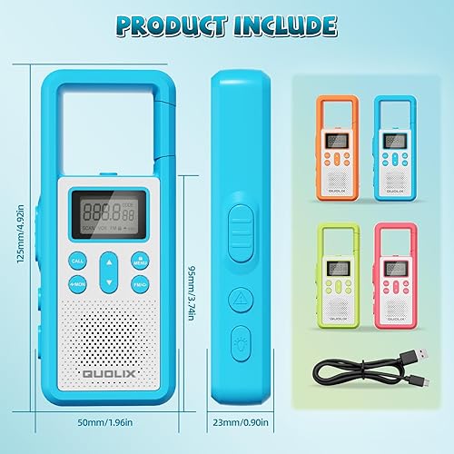 Miniatura 6 de QUOLIX Walkie Talkies para niños, paquete de 2 recargables con NOAA y VOX, Walkie Talkies para niños con batería de larga duración para niños de 3 a