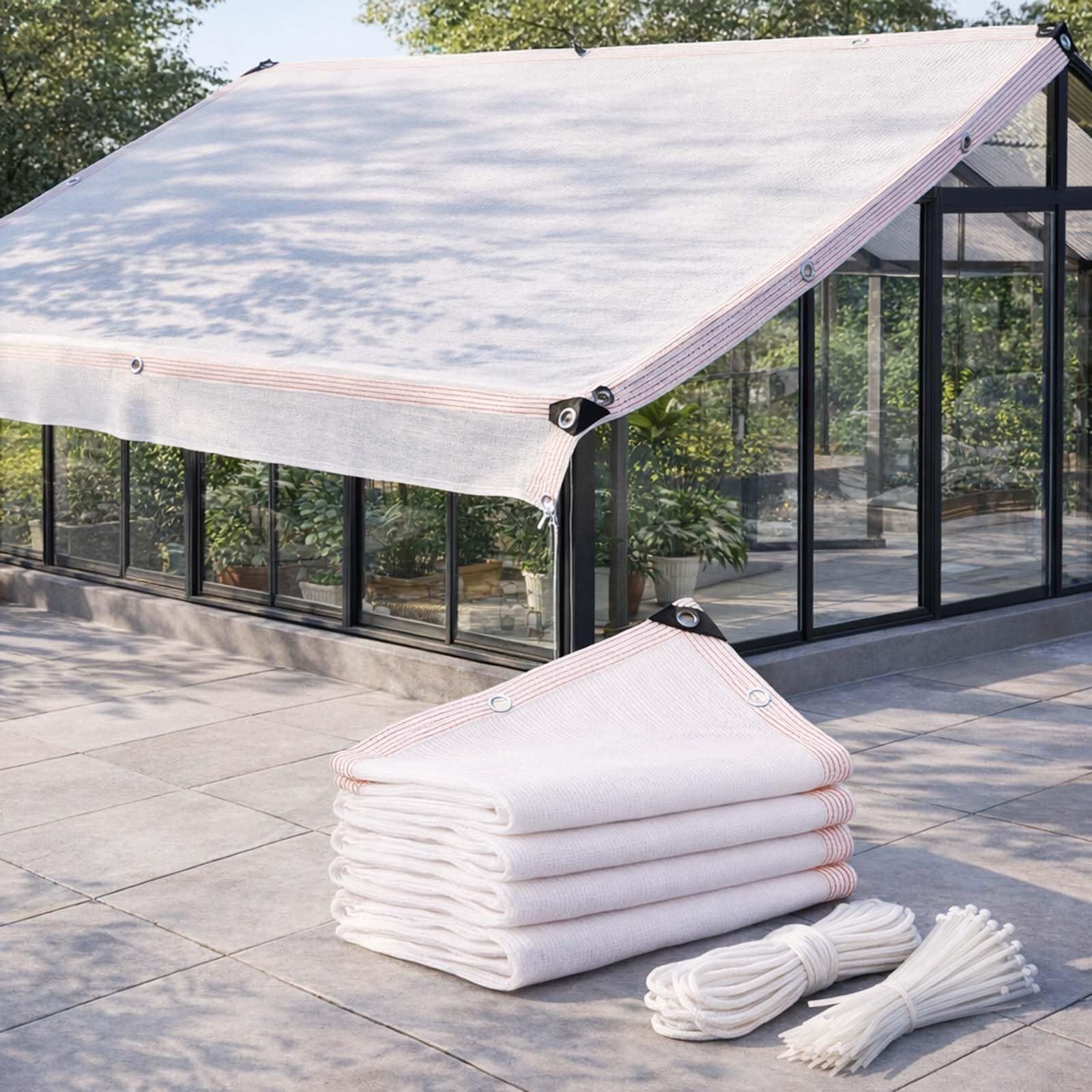 Toldo Vela Blanco 50% Malla de Sombreo Paño de Sombra Anti-UV Malla de Ocultación Transpirable Tela con Ojales para Jardín Invernadero Plantas Balcón Vallas y Terrazas(7 * 9.5m)