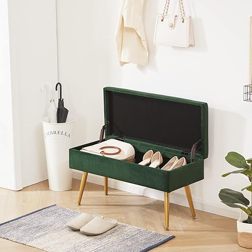 Miniatura 18 de Banco de almacenamiento moderno para la entrada, banco otomano tapizado de piel sintética para el pie de la cama con patas de metal, 40 pulgadas,