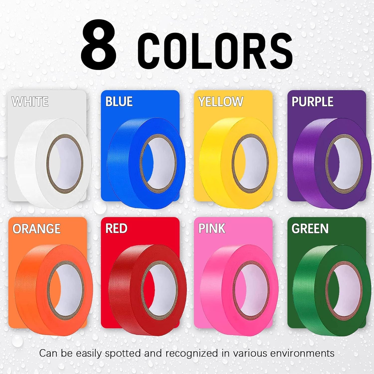 16 Pack Flagging Tape 8 Assorted Colors, Non-Adhesive Plastic Ribbon Neon Tapes, 0.78”x1600’ Marking Tape for Boundaries and Hazardous Areas, Tree Marking, Hunting, Trail Marking