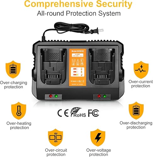 Miniatura 6 de Cargador de batería de 1220 V máximo de repuesto para Dewalt DCB102 compatible con batería de litio de 12 V 20 V máx. DCB124 DCB203 DCB204 DCB606,