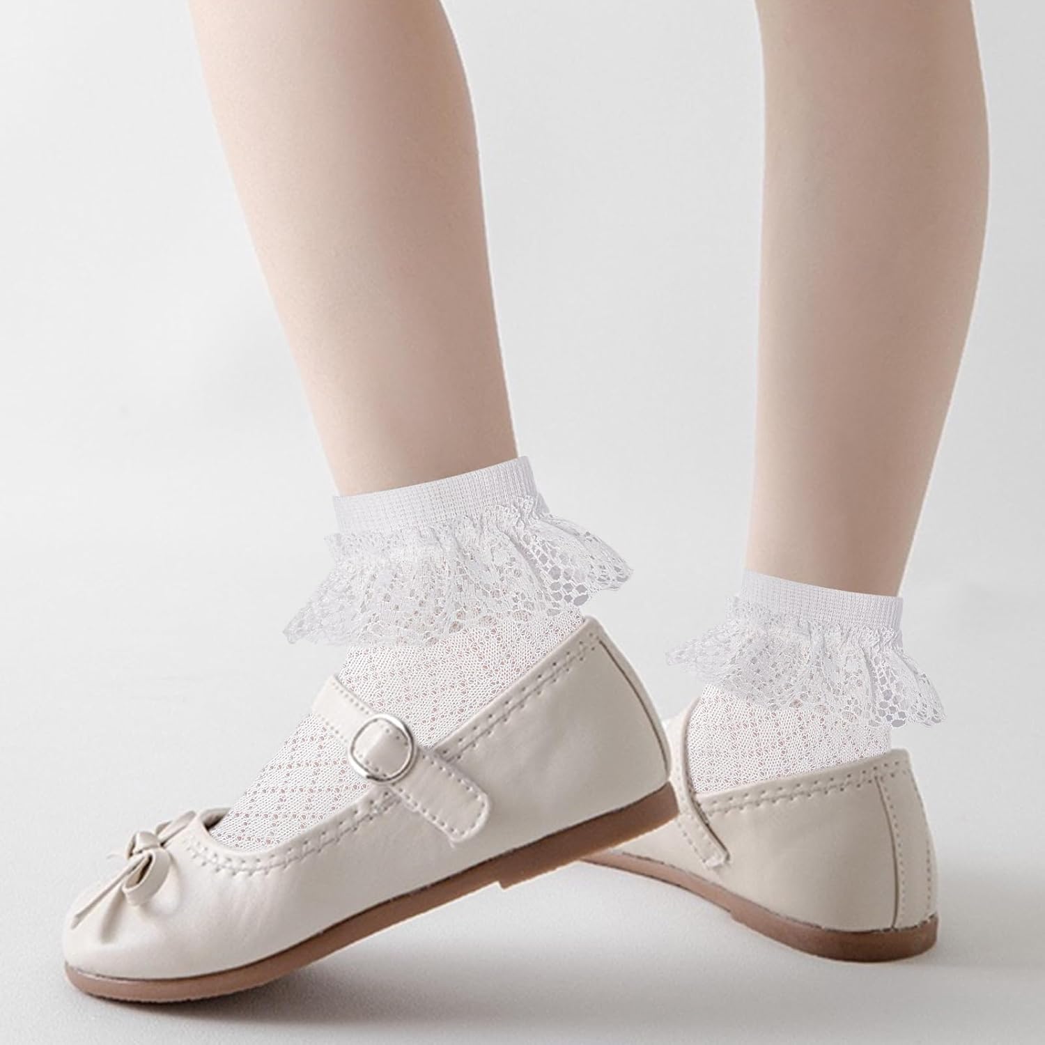 Looching Baby Todller Girls Eyelet Ruffle Lace Sock White Cotton Princess Style Ankle Dress Frilly Mesh Thin Socks Pack of 5 - Image 5