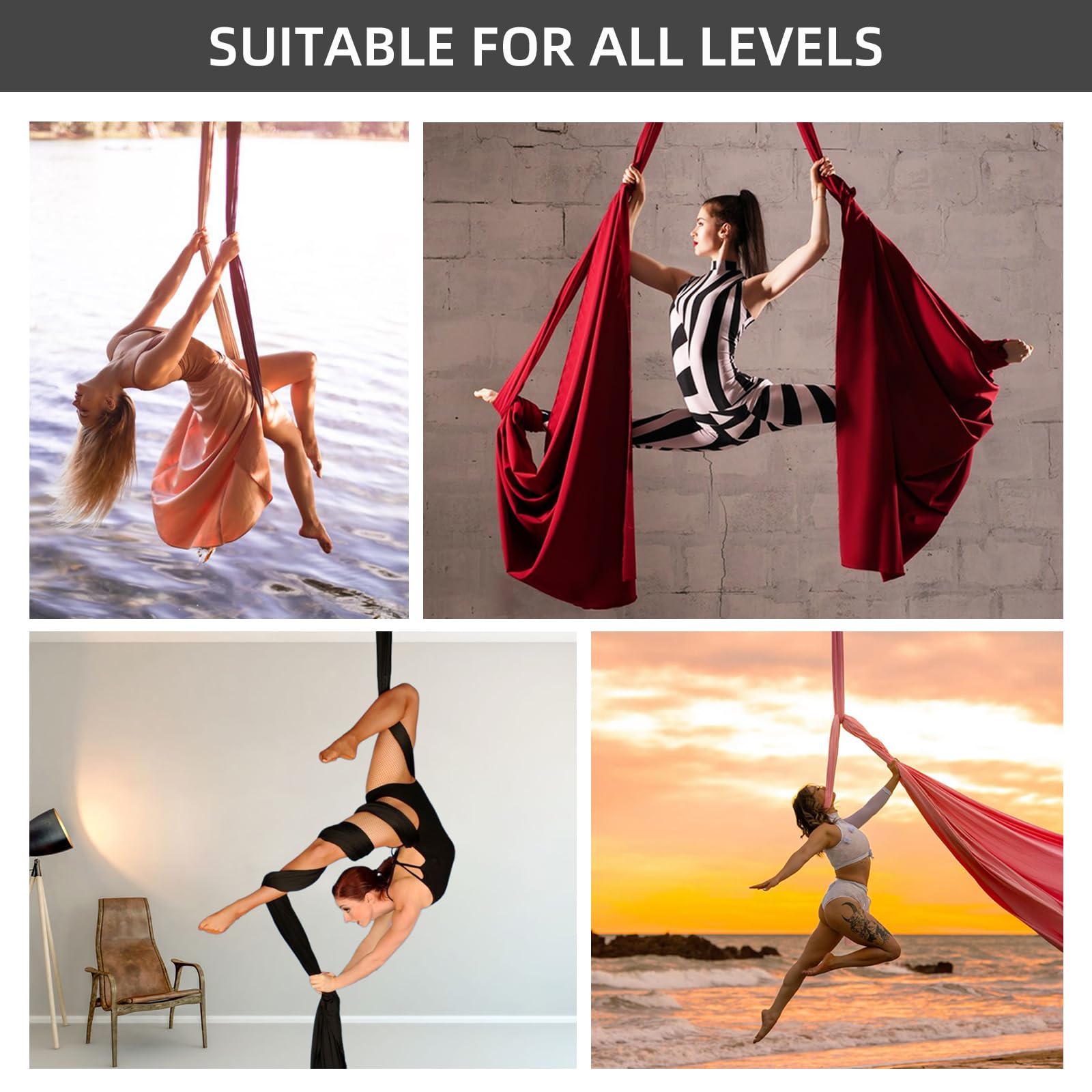 PRIOR FITNESS Aerial Silk Yoga Hängematte Stoff (9,1 m) strapazierfähige Seide Aerial Dance Flying Swing, Home Yoga Einführung