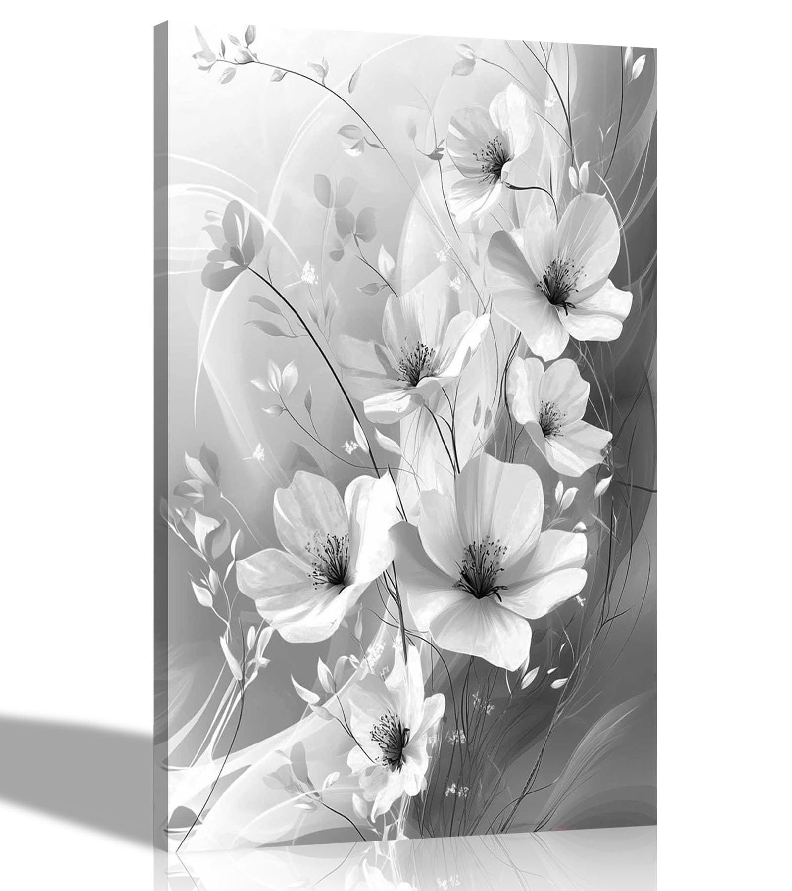 Artley Prints - Black and White Abstract Flowers BloomingFloral Canvas Prints For Living Room Botanical Wall Art Home 76 x 50cm (30 x 20 inches)