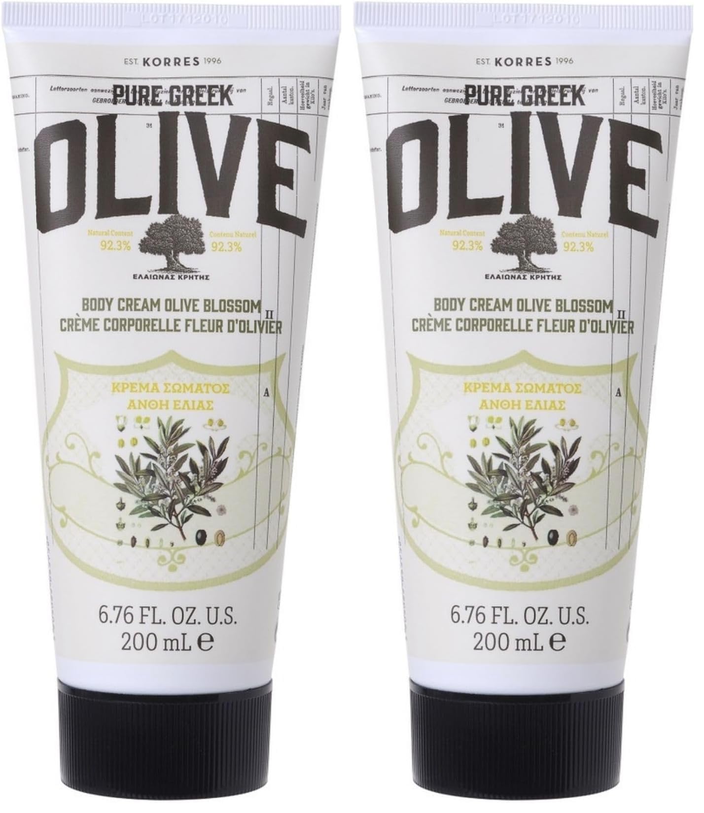 KORRES Olive & Olive Blossom Bodymilk, mit extra nativem Olivenöl & Olivenblütenduft, vegan, dermatologisch getestet, 200 ml (Packung mit 2)