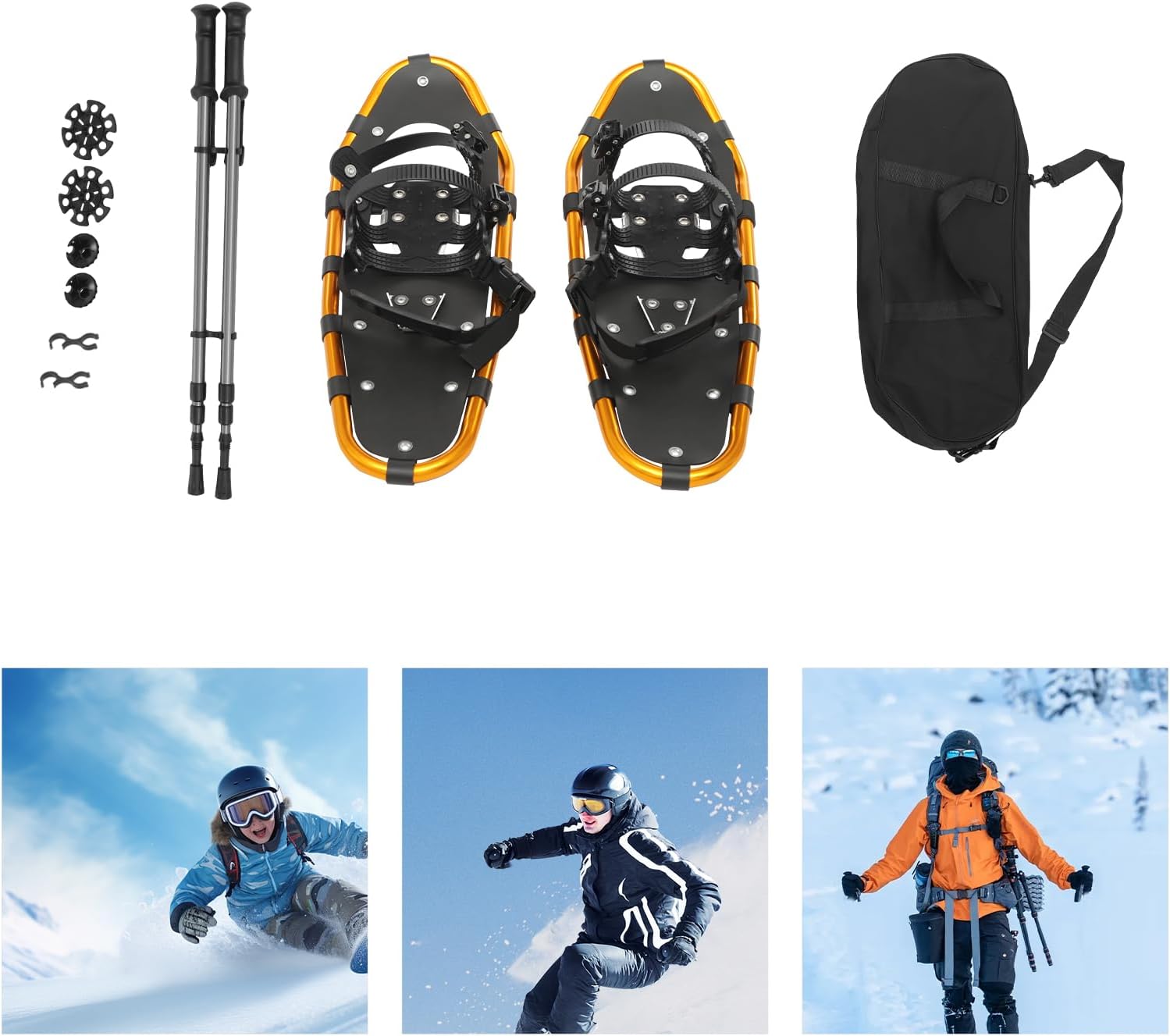 21/25 Inch Snowshoes & Trekking Poles Bundle for Men, Women, and Youth-Lightweight All Terrain Aluminum Snow Shoes w/Adjustable Binding, 3-Section Ttelescopic Poles and Carry Bag