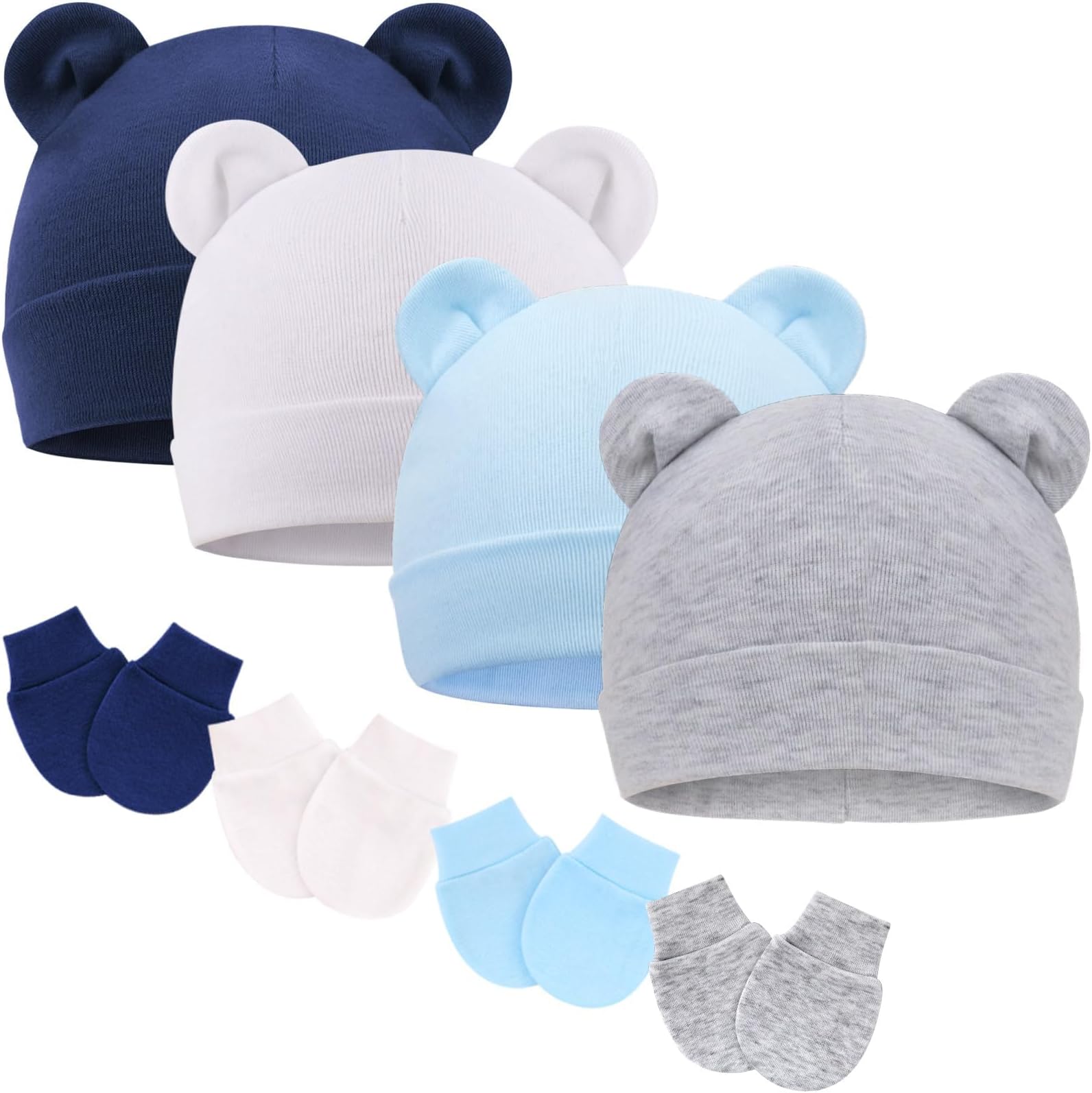 DRESHOWBQUBO Newborn Baby Hats Mittens Set for Boys Girls Hospital Hat Beanie Infant Caps Baby Gloves