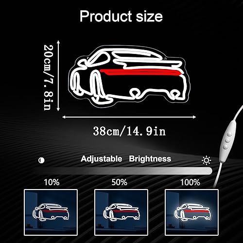 Miniatura 5 de Letreros de neón de automóvil deportivo para decoración de pared, luz de neón regulable para garaje, letreros de automóvil alimentados por USB para