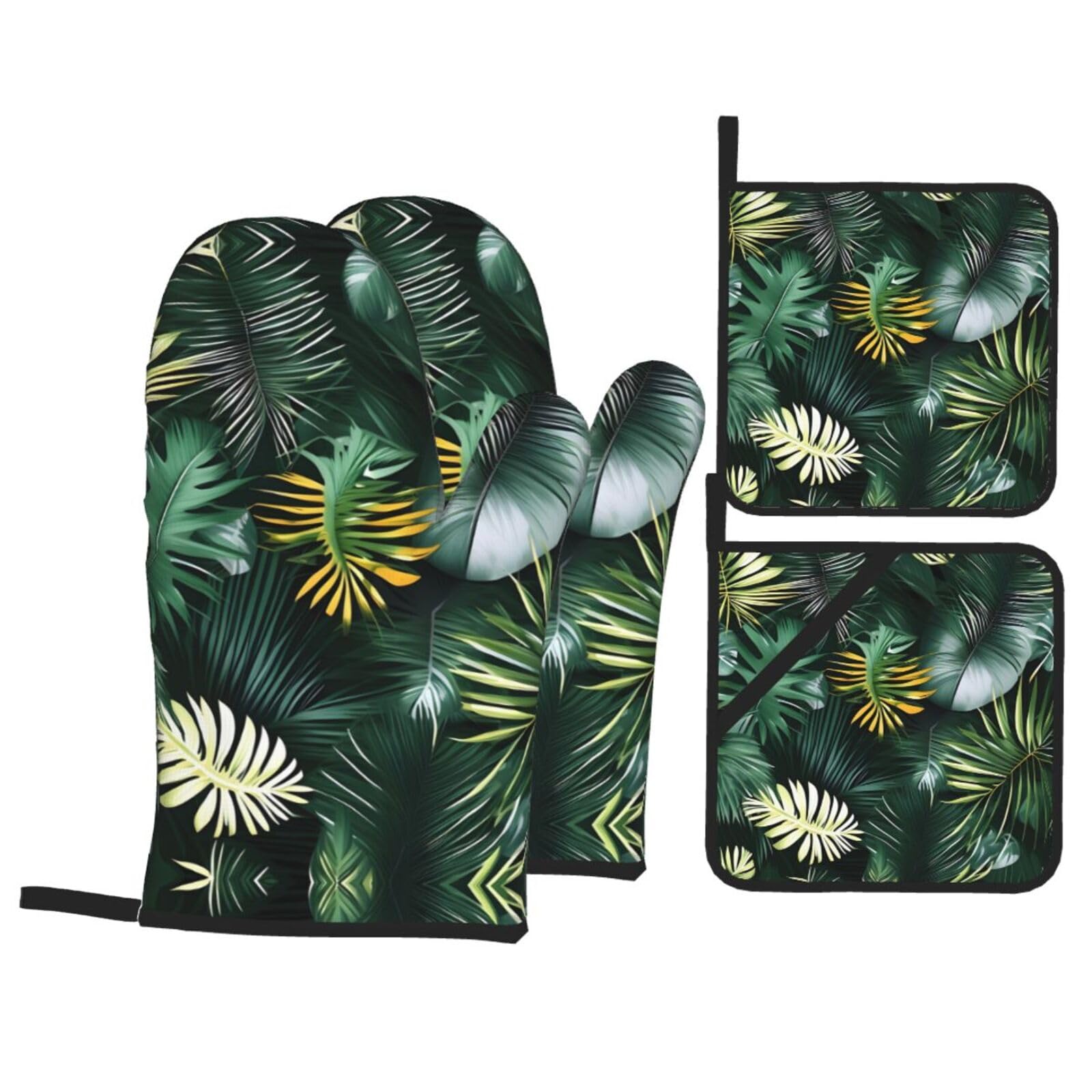 Tropical Palm Leaves Print Oven Mitts,Pot Holders, Heat Resistant Oven Mitts Gloves,Hot Pads for Kitchen Cooking Grill