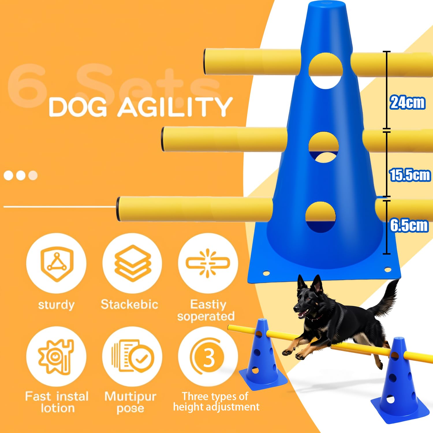 Accesorios de Entrenamiento de Agilidad para Perros y Caballos 5 Set Agility Set Perros Barreras Juego de Obstáculos Niños 23cm para Entrenamiento de Animales y fútbol (Azul 32cm 6Set)