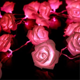 FULLBELL Fairy String Lights Pink Rose Flower 20 LED Battery Operated Decorative Light for Wedding Valentines Day Dreamlike Party Girls Bedroom