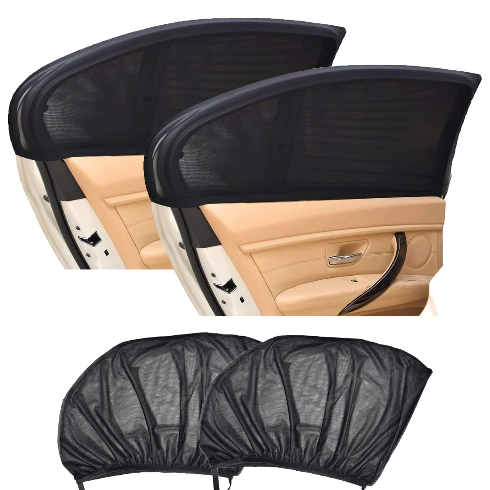 2Pcs Parasol de Coche, Parasol Coche Infantil Lateral, Parasol de Coche para Ventana Lateral Trasera, FáCil De Instalar, Protege A NiñOs Y Mascotas De La Luz UV (Negro)